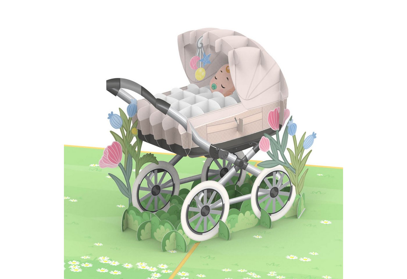 papercrush Geburtskarte Kinderwagen mit Baby, Pop-Up Karte zur Geburt von Mädchen oder Jungen, Handgemacht