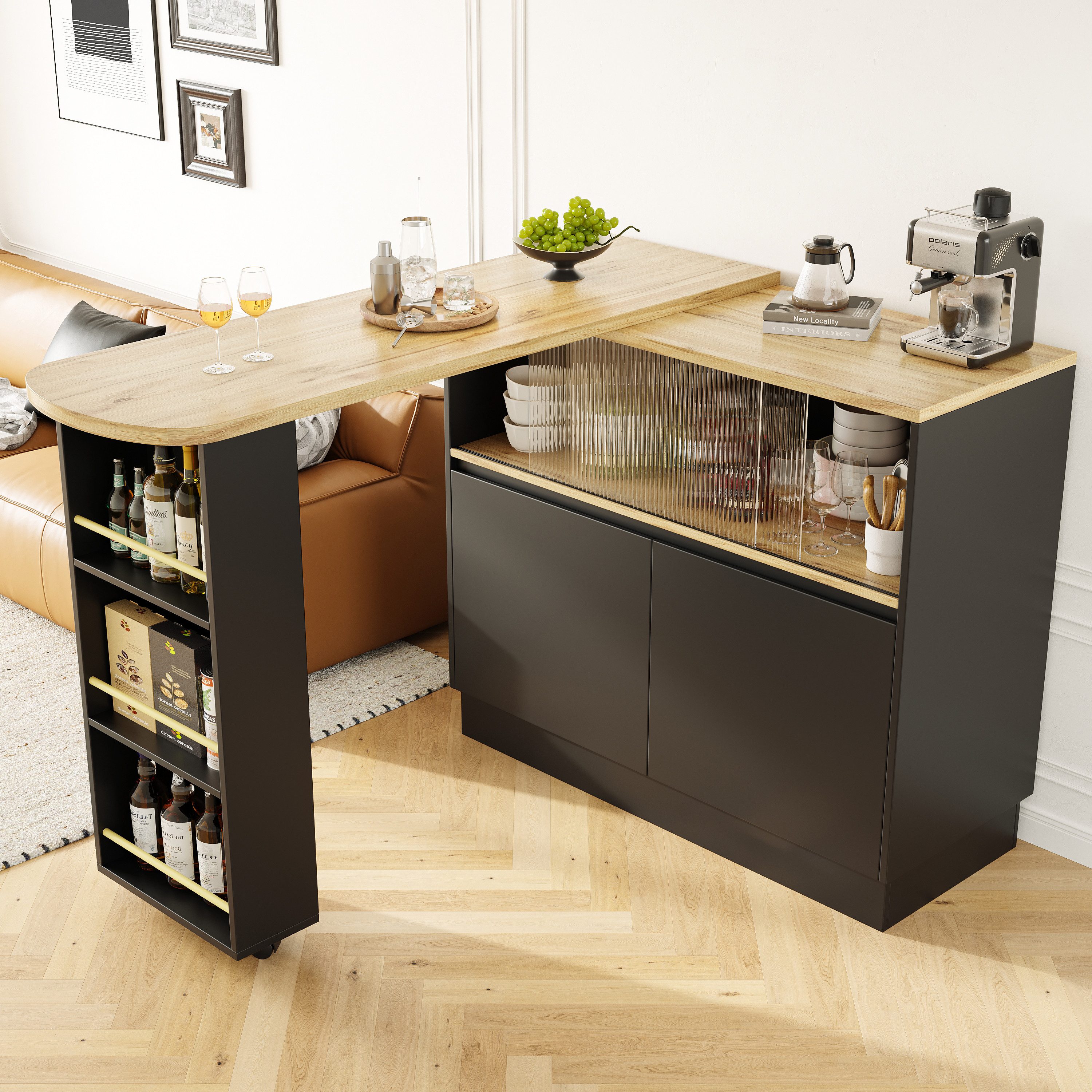 Flieks Bartisch 360° drehbar Stehtisch mit Sideboard (Set, 1-St., mit Rolle günstig online kaufen