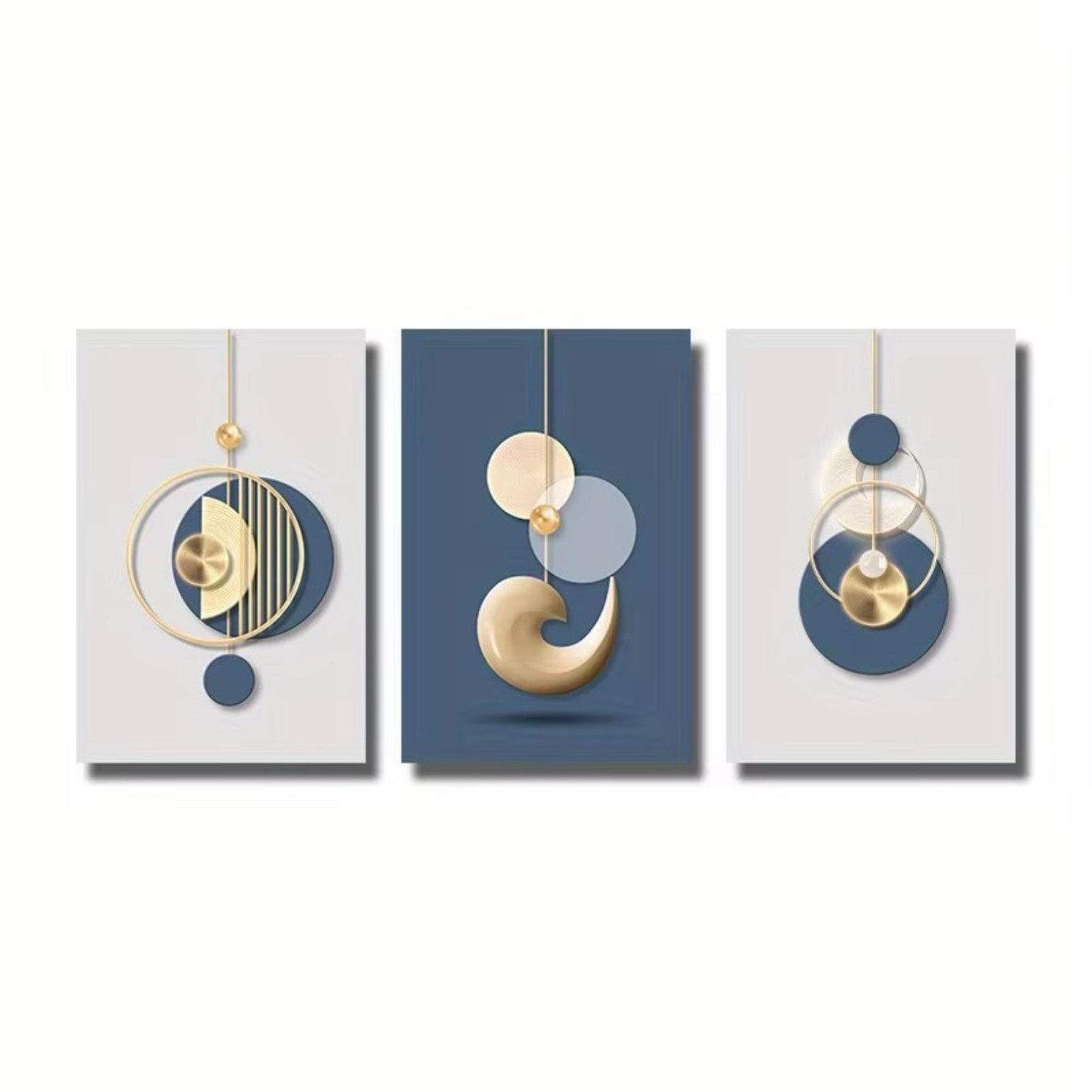 TPFLiving Kunstdruck OHNE RAHMEN, Moderne Formen und Figuren - (Leinwandbild XXL), Farben: Farben: beige, blau, gold -Größe: 21x30cm