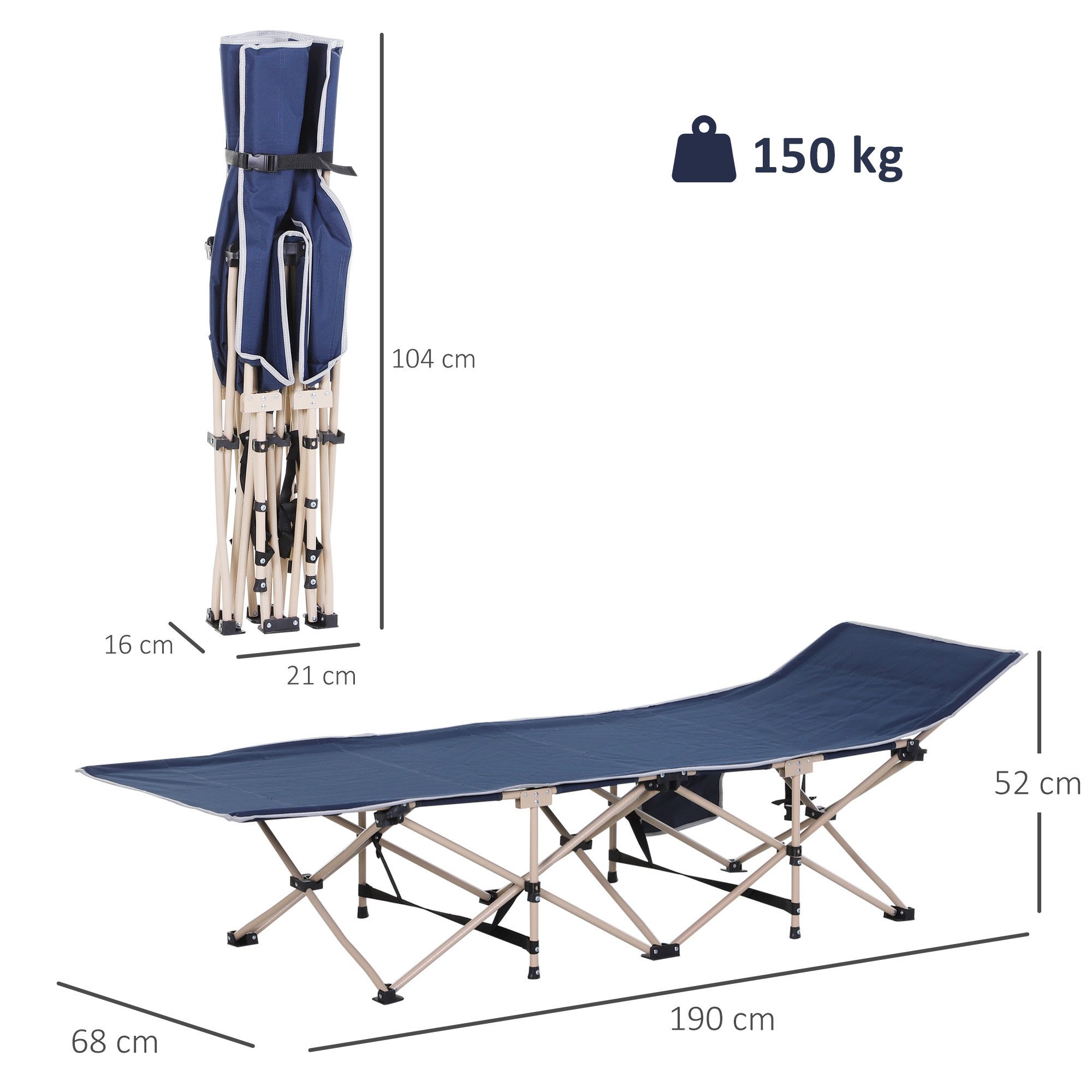 Outsunny Feldbett faltbar mit Tragetasche bis 150 kg Klappbett für Camping (Campingbett, 1-St., Campingliege) für Garten, Balkon, Blau