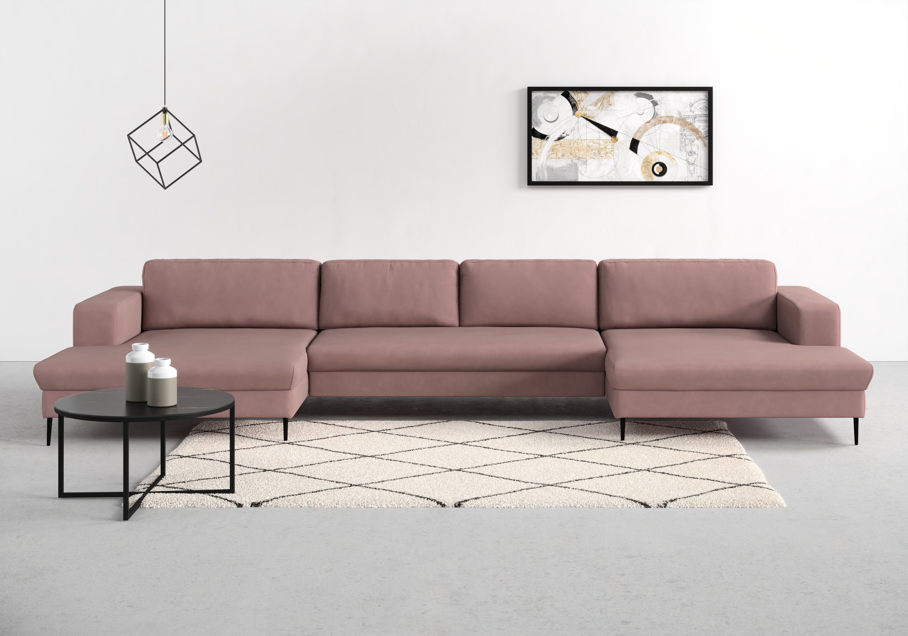 DOMO collection Wohnlandschaft Modica U-Form aktuelles, kubisches Design mit 2 Recamieren, viel Platz, XXL, in moderner Optik mit, 2 großzügigen Recamieren, auch in Cord
