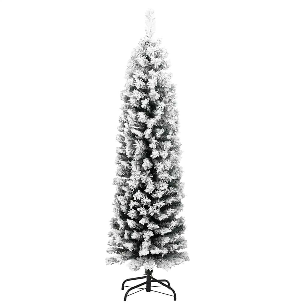 vidaXL Künstlicher Weihnachtsbaum Künstlicher Weihnachtsbaum Schlank mit Schnee Grün 150 cm PVC