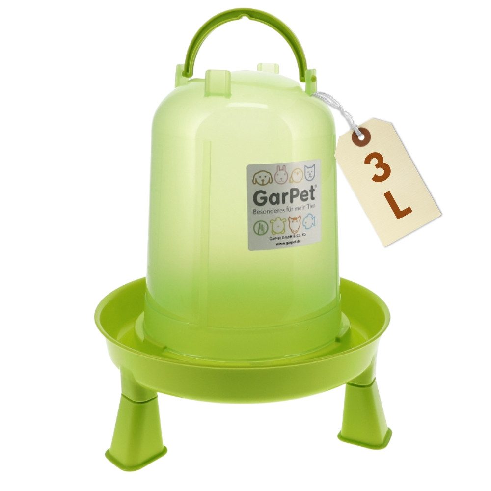 GarPet Wasserspender Geflügeltränke mit Stand Füße grün Hühner Tränke automatisch Wachtel 3 l