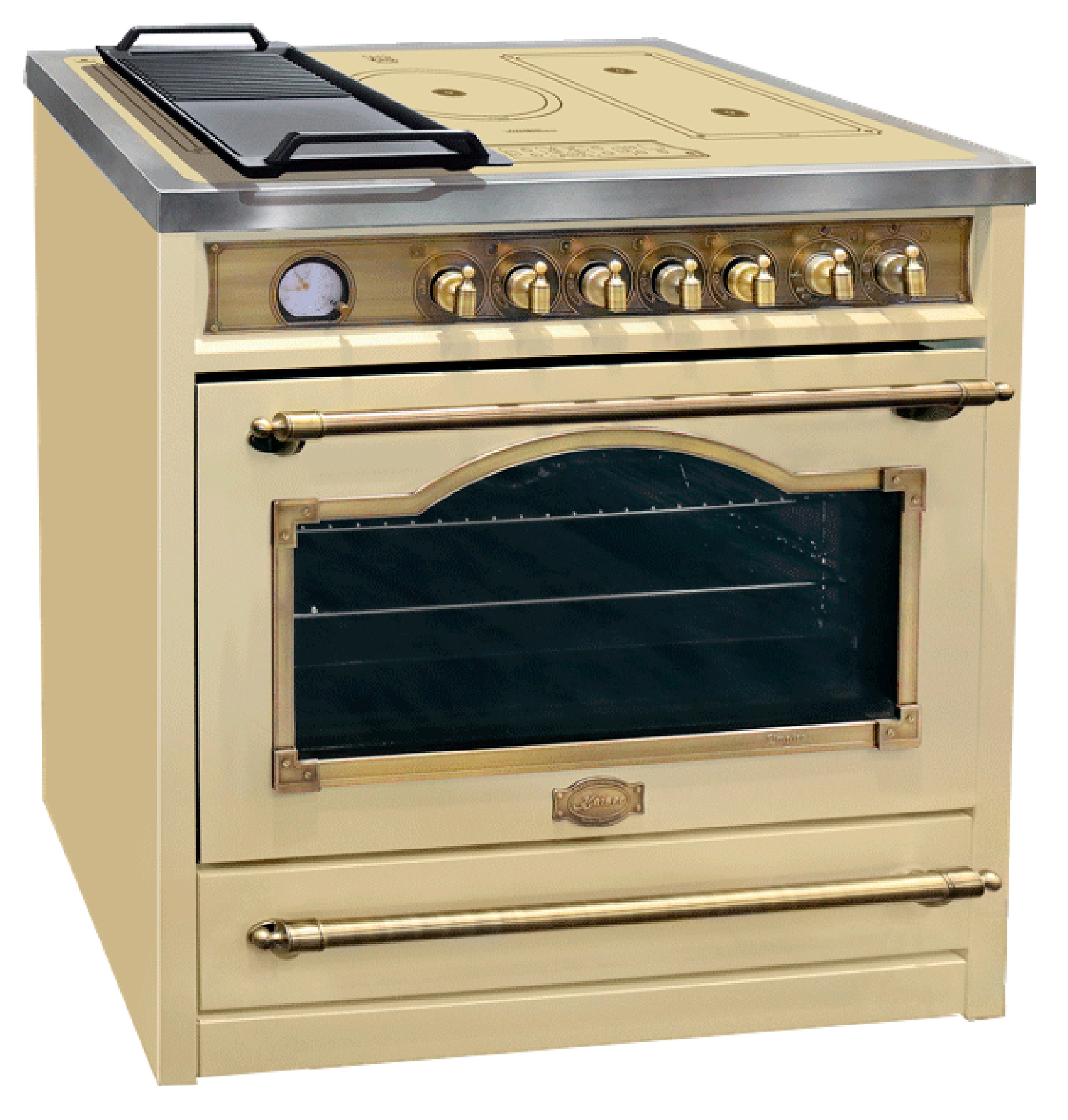 Kaiser Küchengeräte Induktions-Standherd 90 cm Retro Herd mit Induktionskochfeld FREE ZONE Slider Touch Control HC 93655 IElfEm., mit 1-fach-Teleskopauszug, Katalytische Selbstreinigung, 115 L Backofen, Drehspieß mit Motor