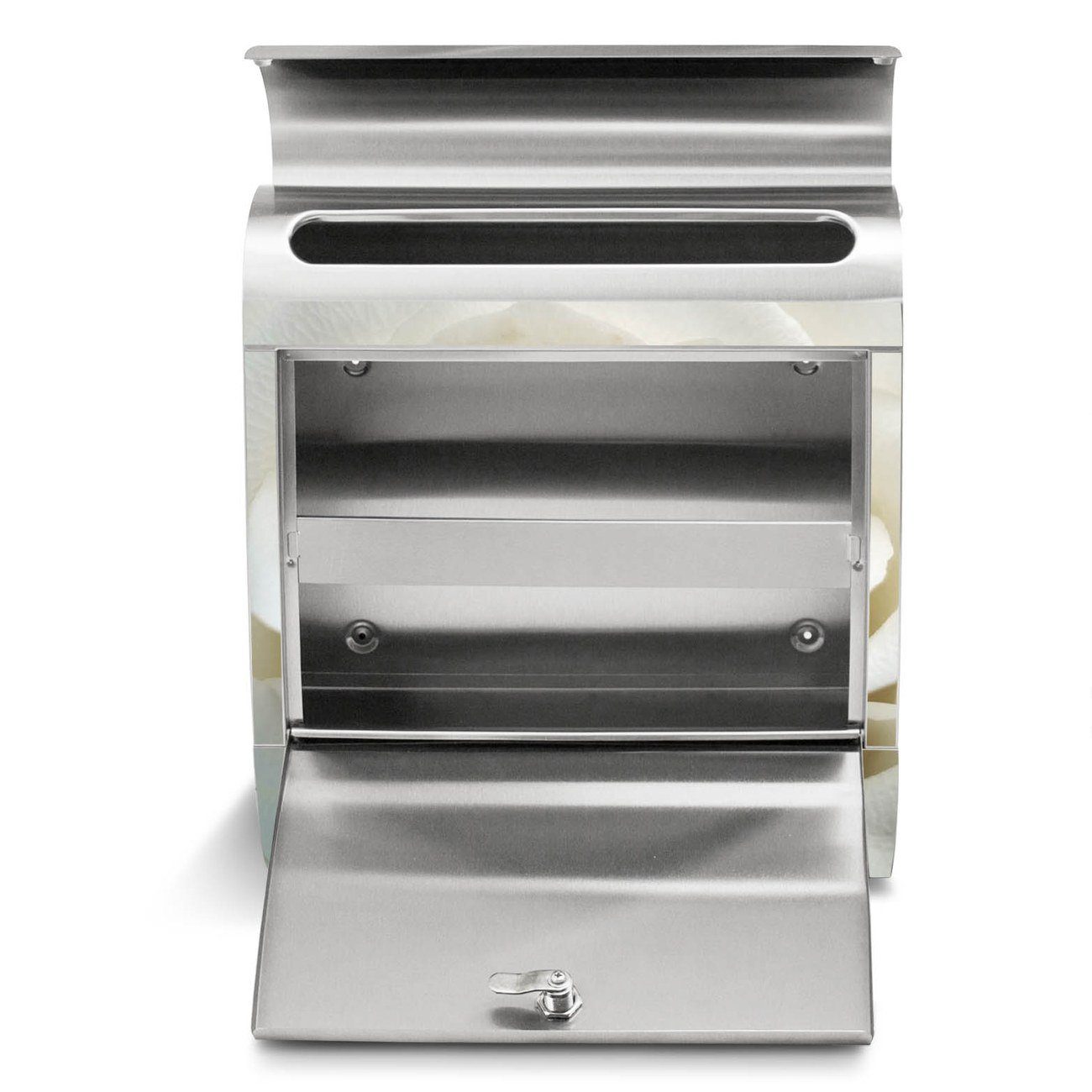 banjado Wandbriefkasten Edelstahl White Roses (Wandbriefkasten groß, mit Zeitungsfach), 38 x 42,5 x12cm