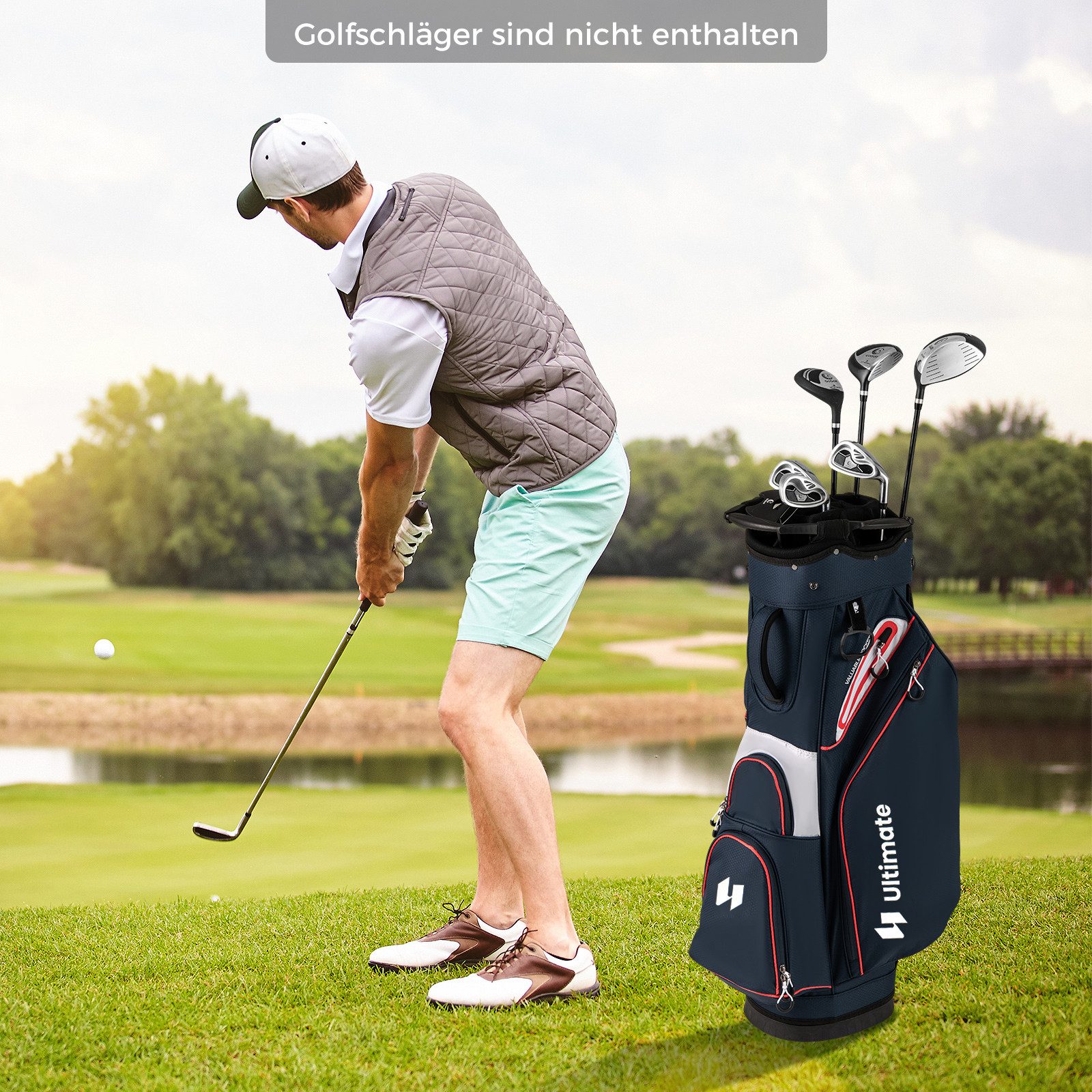 COSTWAY Golfballtasche, Golfwagen-Tasche, mit 14-fach unterteiltem Oberteil