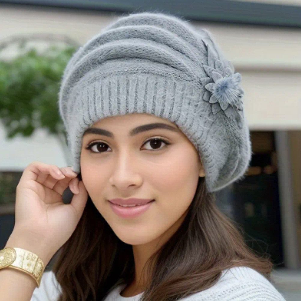 Cachito Strickmütze Damen Wollmütze Baskenmütze Winter Warme Mütze Einheitsgröße(52-56cm)