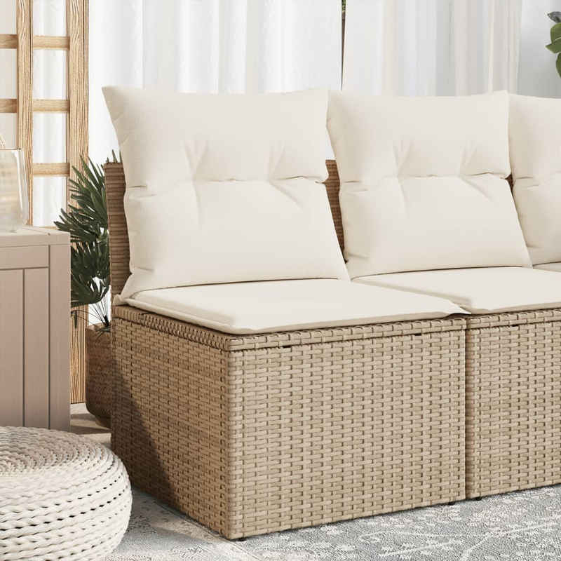 vidaXL Loungesofa Gartensofa ohne Armlehnen mit Kissen Beige Poly Rattan