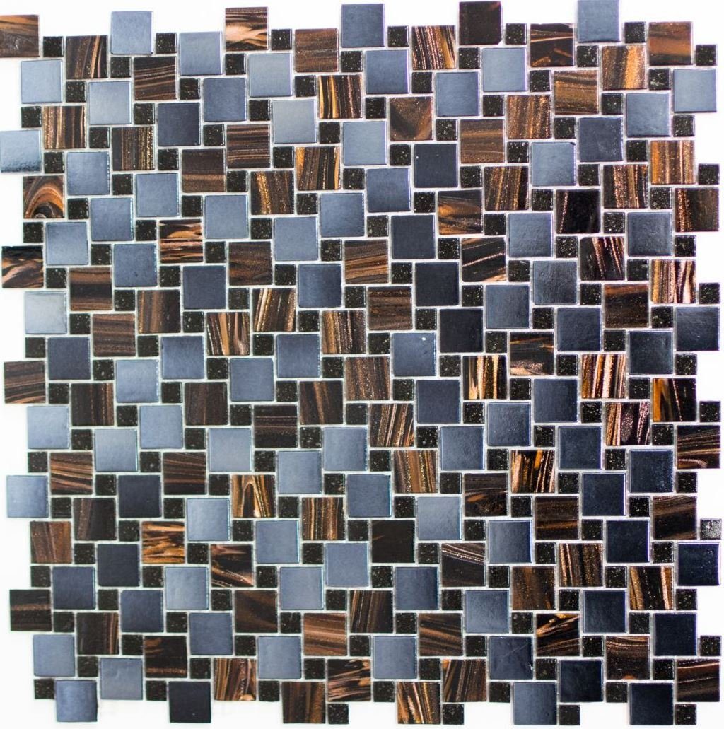 Matten Mosaikfliesen glänzend braun mix Bodenfliese 10 blaugrau / Mosani Glasmosaik