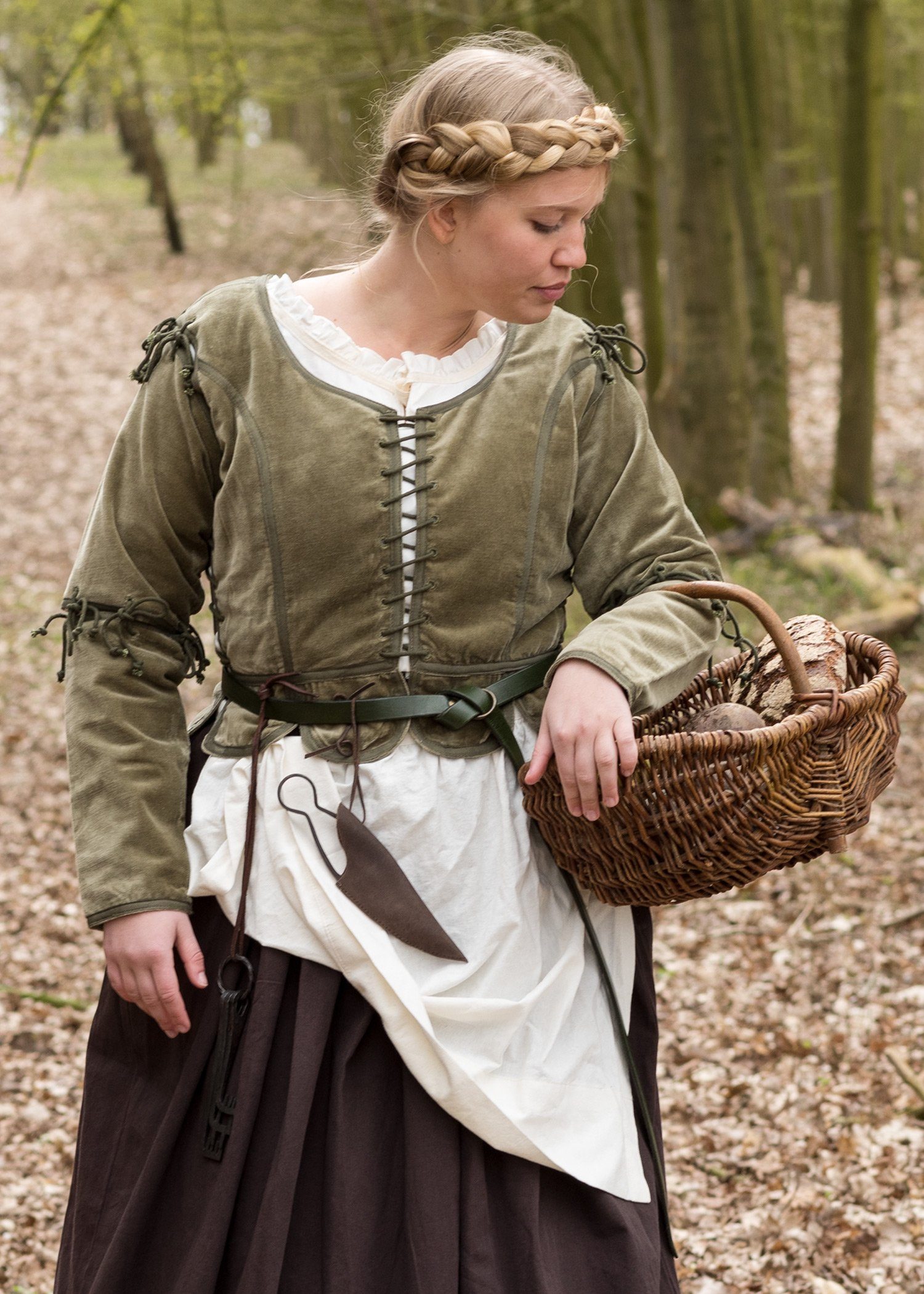 Battle Merchant Wikinger-Kostüm Mittelalterliche Miederjacke Griselda aus Samt, grün