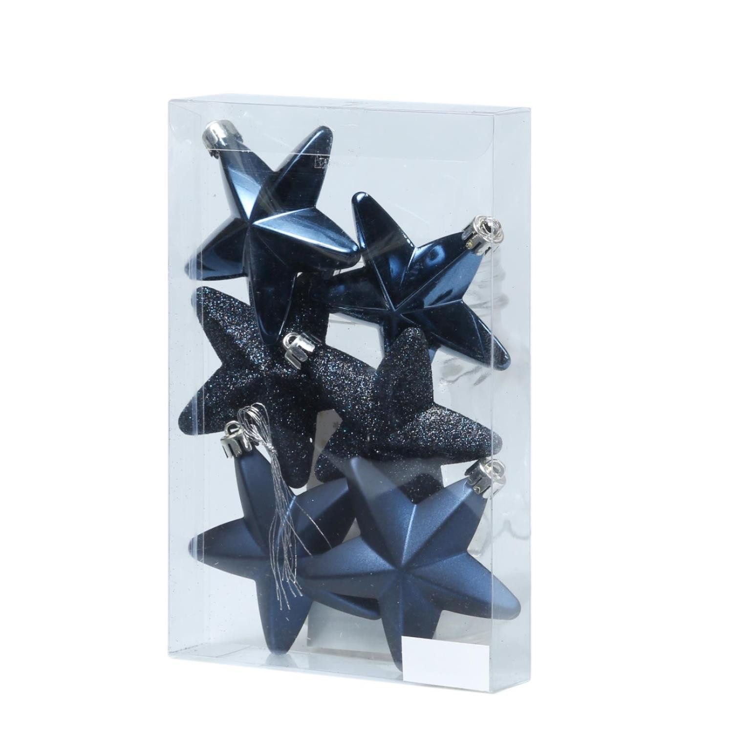 MARELIDA Christbaumschmuck Weihnachtsbaumschmuck Sterne bruchfest glänzend glitzernd blau 6St.