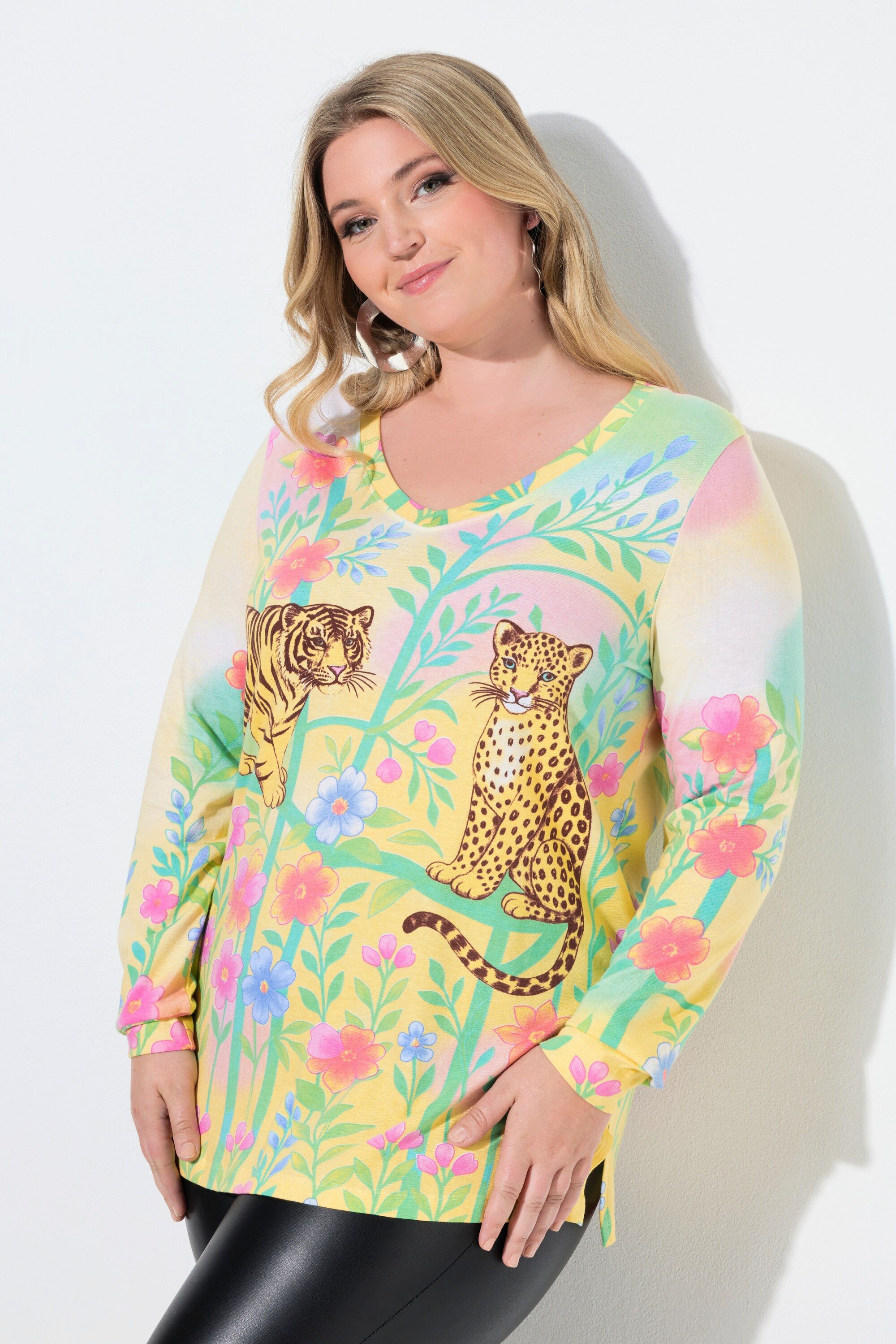 MIAMODA T-Shirt Langarmshirt Classic Fit Blumendruck mit Leopard günstig online kaufen