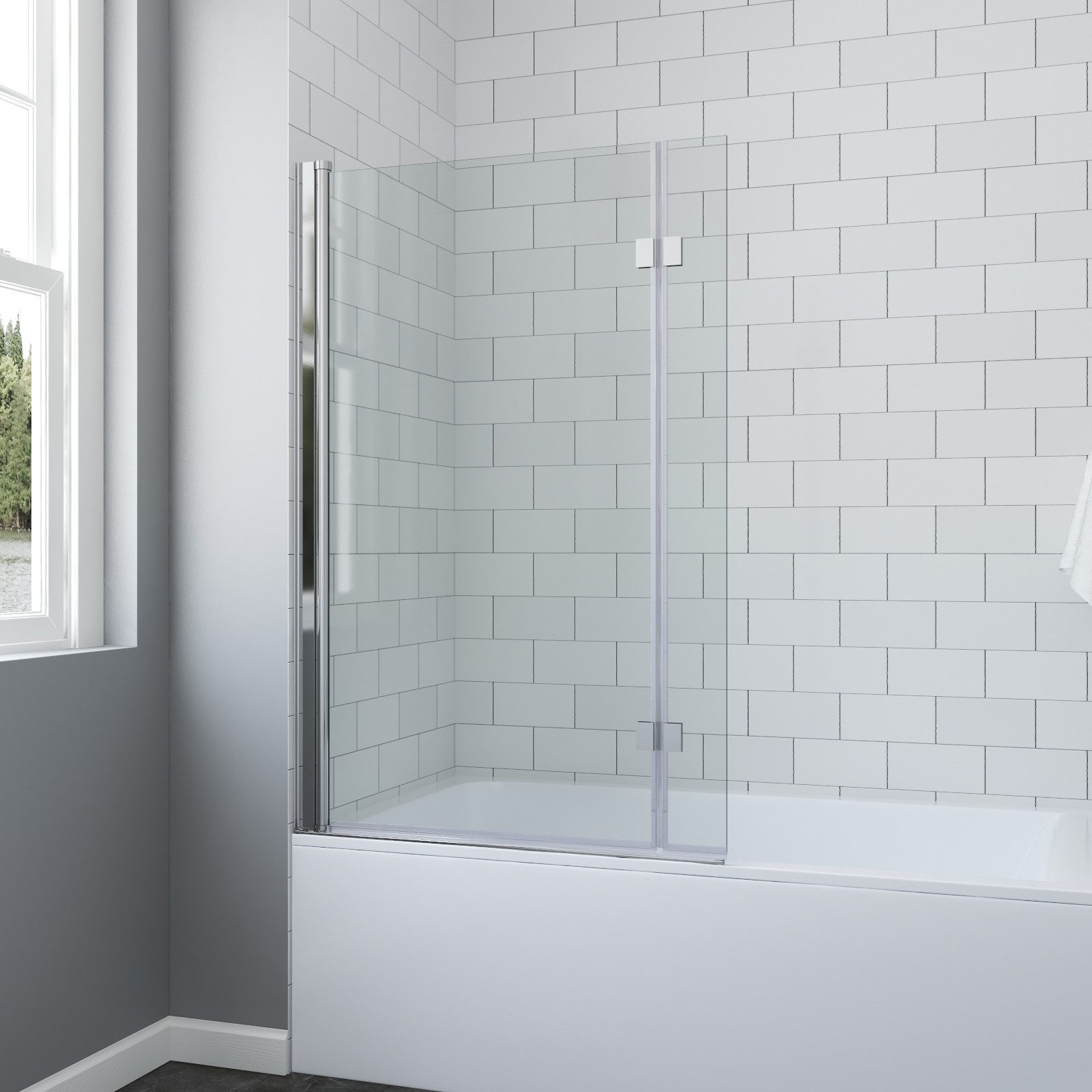 AQUABATOS Badewannenaufsatz Badewannenfaltwand 2-teilig Duschtrennwand für Badewanne L-förmiger, Sicherheitsglas, 8mm Badewannenaufsatz mit Spritzschutzglas,Klarglas,Bohrinstallation