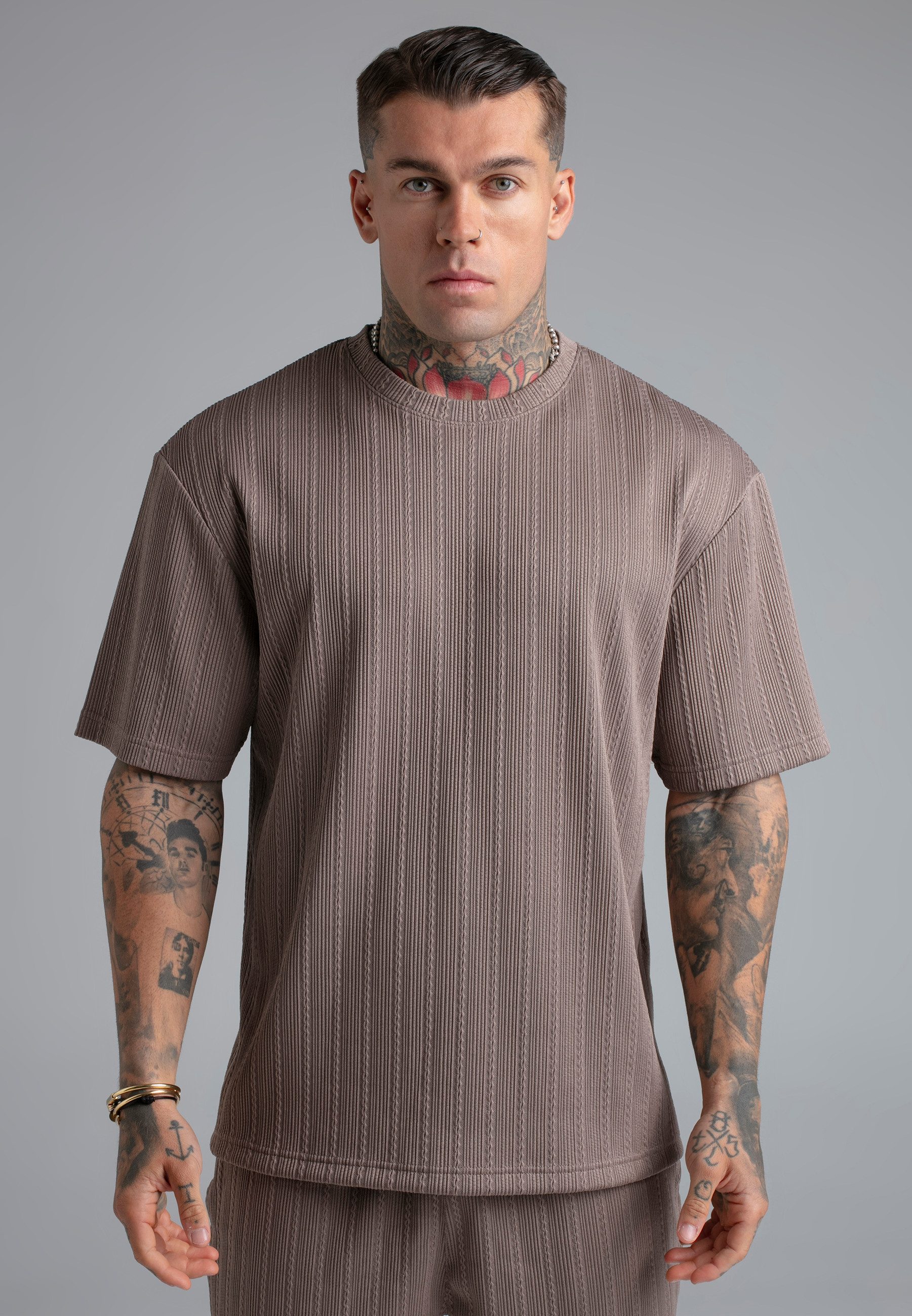 T-Shirt SikSilk Herren Braun Textured T-Shirt