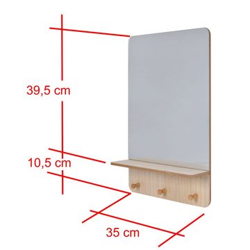 KS-Direkt Wandspiegel Garderobenspiegel mit Ablage und 3x Haken Wandspiegel Flurspiegel