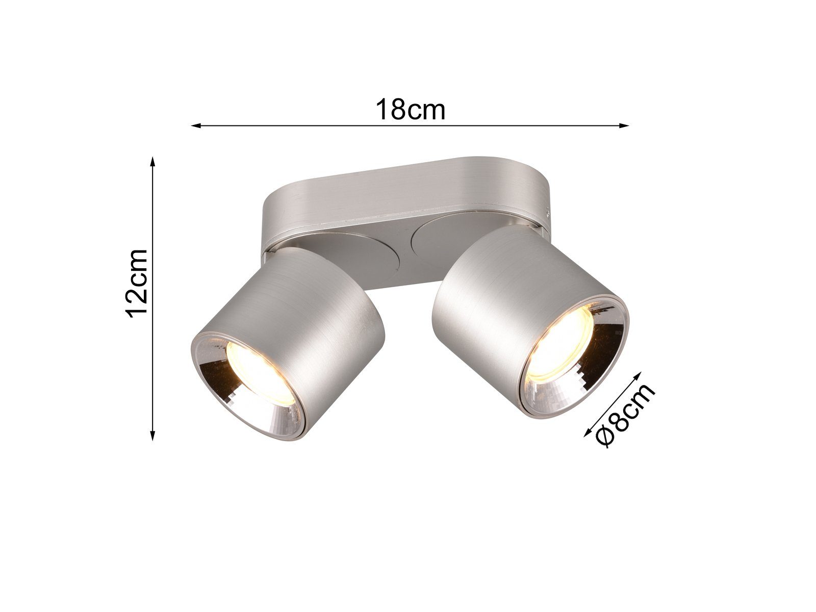TRIO Leuchten LED Deckenstrahler, Dimmfunktion, LED wechselbar, Warmweiß, Wandstrahler innen, dimmbar über Schalter, Aufbauspots Silber, 18cm