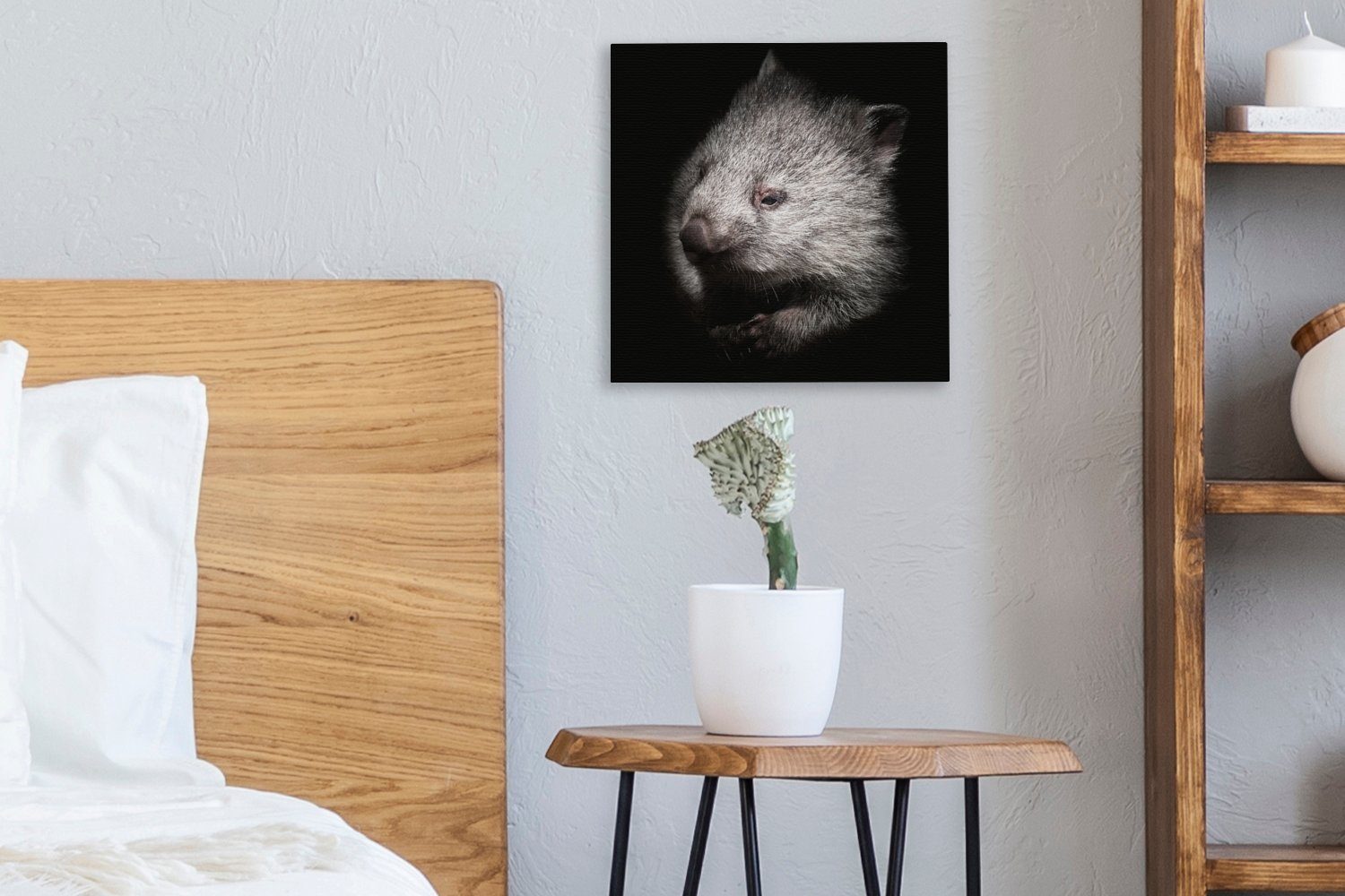 (1 Wohnzimmer Bilder Leinwand Leinwandbild St), Schlafzimmer OneMillionCanvasses® für Ein Schwarz-Weiß-Porträt Wombats, eines