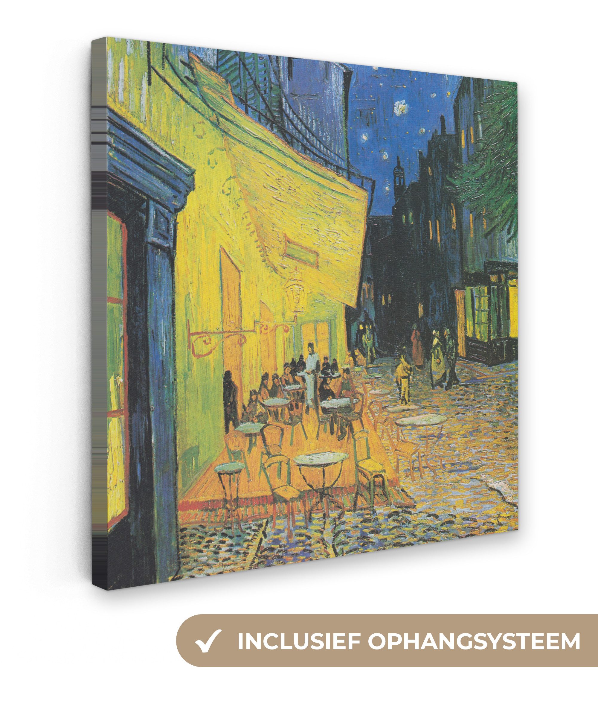 OneMillionCanvasses® Leinwandbild Caféterrasse bei Nacht - Vincent van Gogh, Fotodruck (1 St), Wandbild, Deko Schlafzimmer Wohnzimmer Flur 20x20 cm