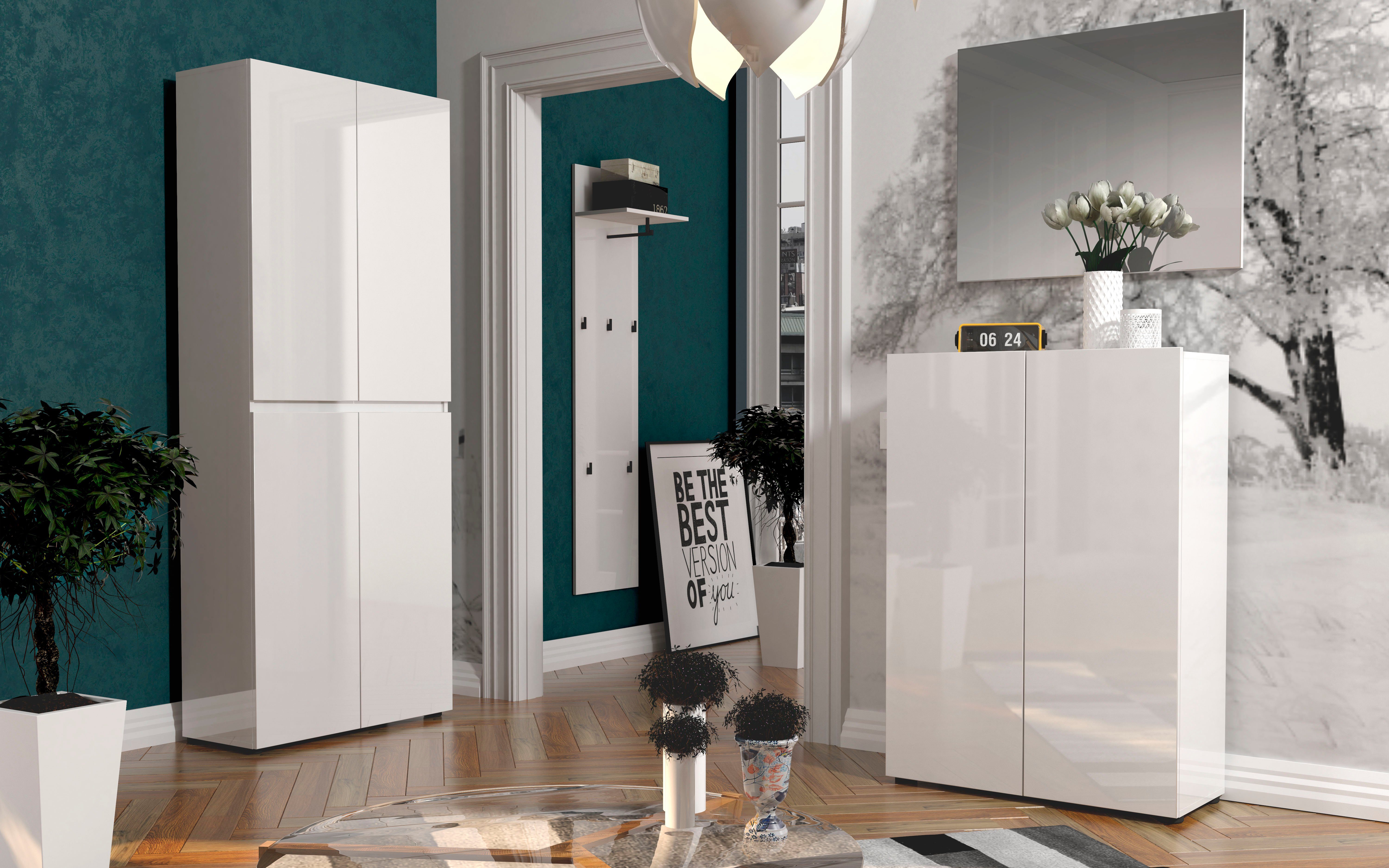 INOSIGN Schuhschrank Mister, Schuhregal, Made in Italy, 6 Fächer, 5 Einlegeböden Breite 80 cm, 2 Türen, in Hochglanz lackiert, für ca. 18 Paar Schuhe