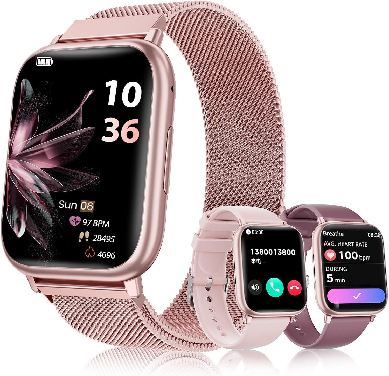 SLOKSFil G91 Smartwatch (4,6 cm, android ios), Stilvolle Damen-Smartwatch mit TFT-Display und vielseitigen Funktionen