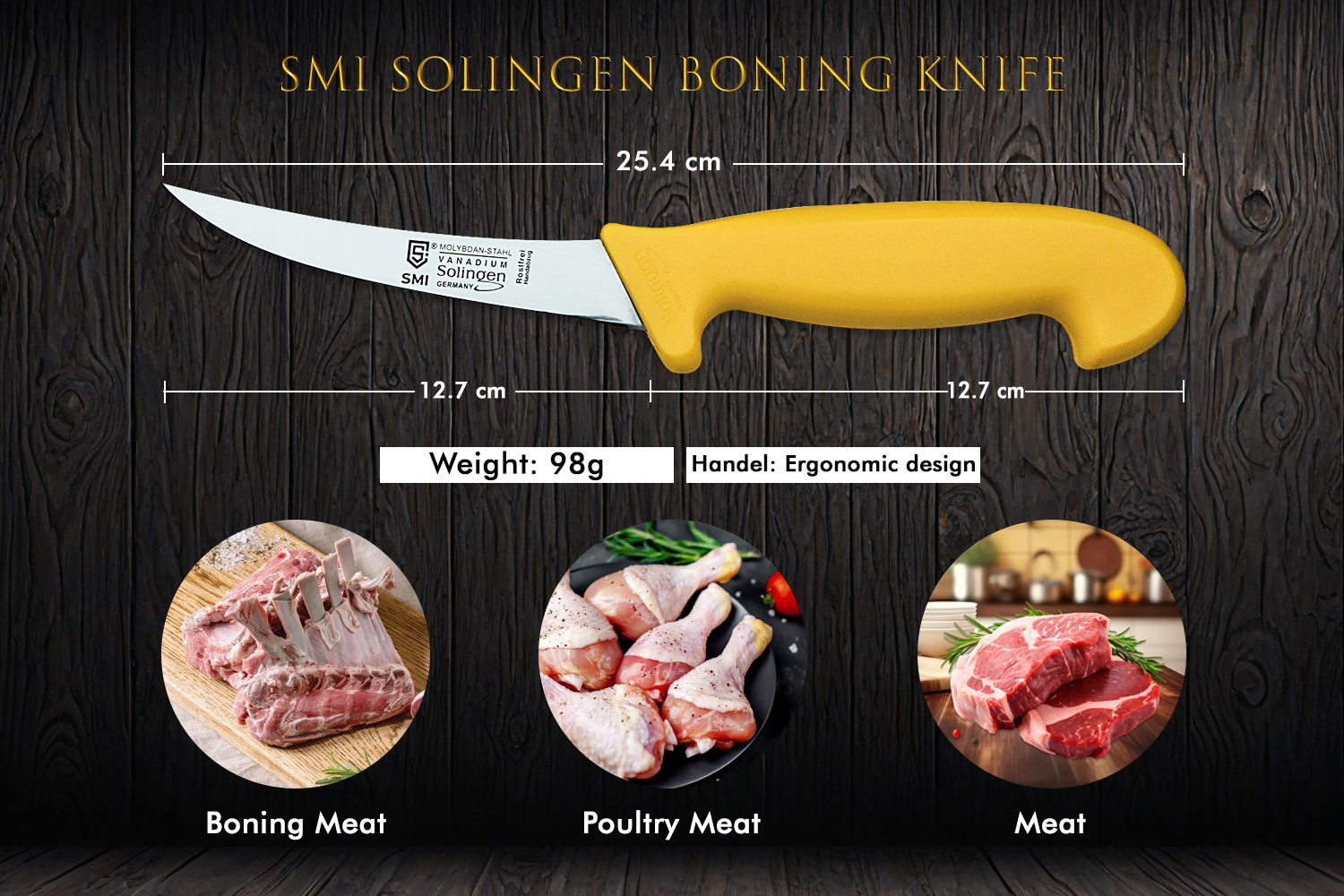SMI Ausbeinmesser Solingen 5 Zoll Ausbeinmesser gebogen Metzgermesser Fleischmesser – Bild 2 von 5