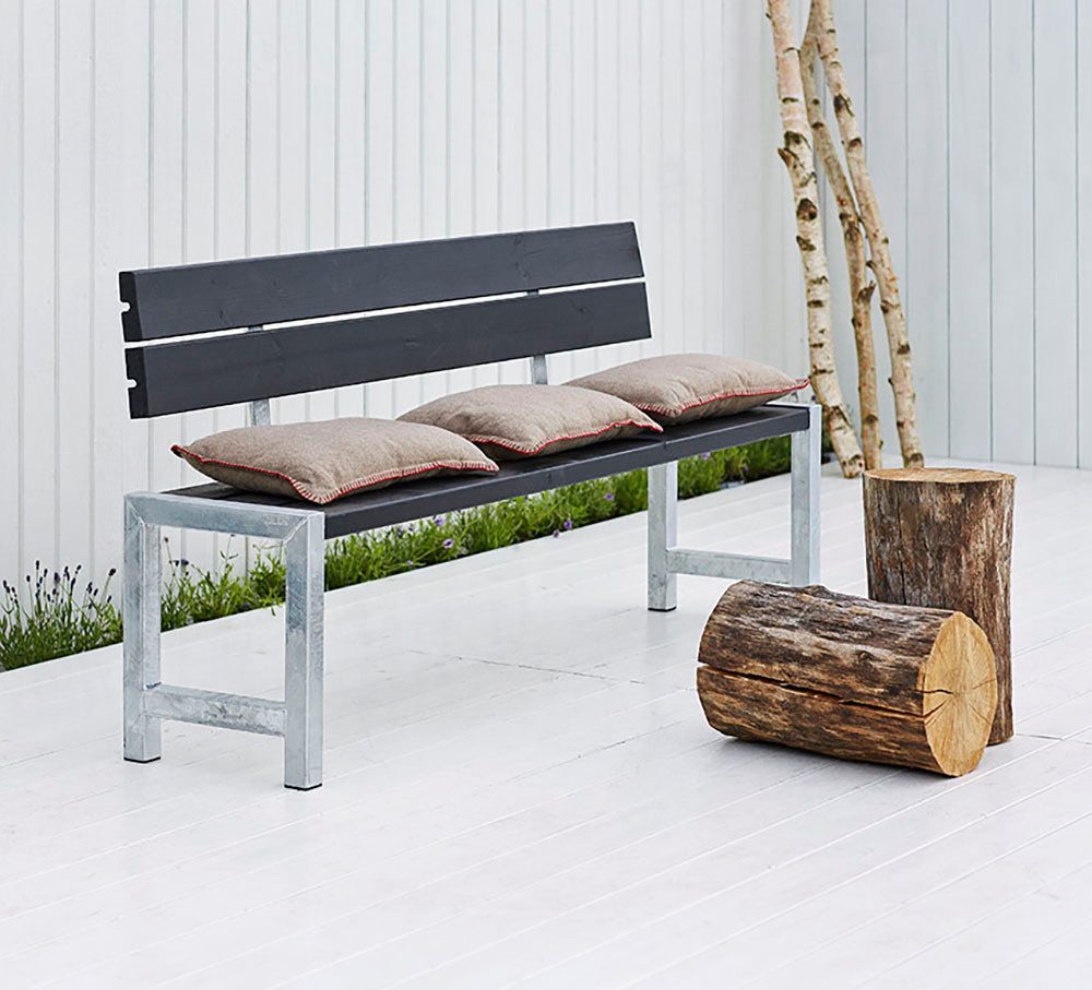 PLUS Sitzbank Plankenbank m/Rückenlehne (1-St), 176x38x81/44 cm