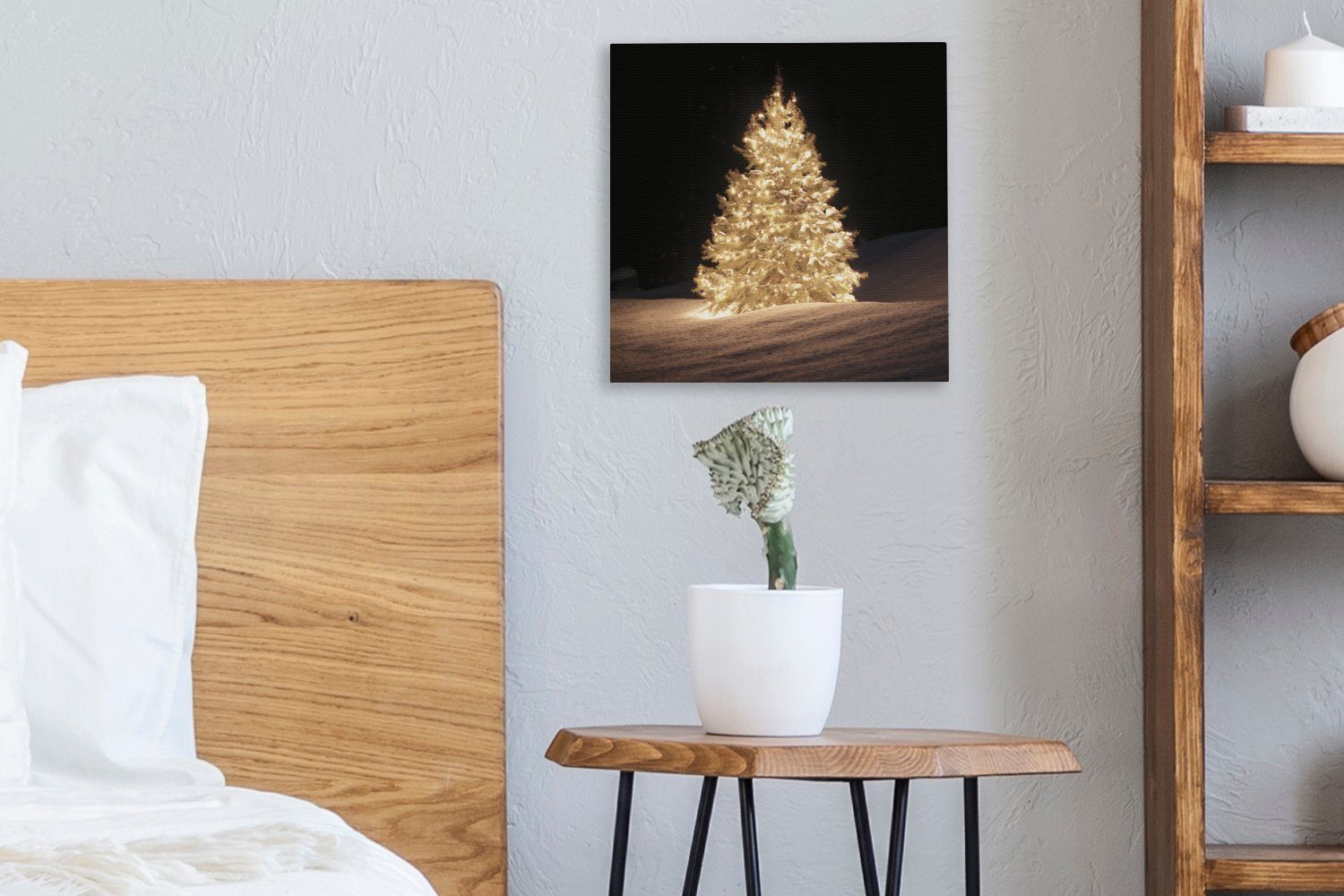 Wohnzimmer für Leinwandbild OneMillionCanvasses® (1 beleuchteter St), Schlafzimmer Nacht, bei Weihnachtsbaum Leinwand Bilder Ein