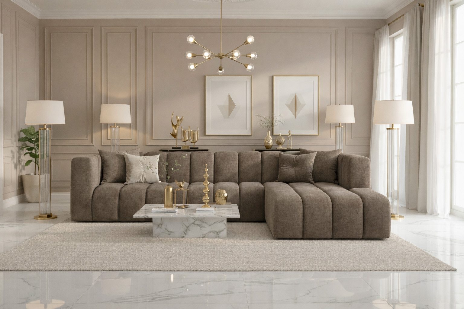 Kaiser Möbel Ecksofa Moderne aus Veloursstoff Salvador Grand L 318 cm, Ecksofa, Tiefe Sitzflächen,Premium-Velours Salvador,Design Soft-Cube