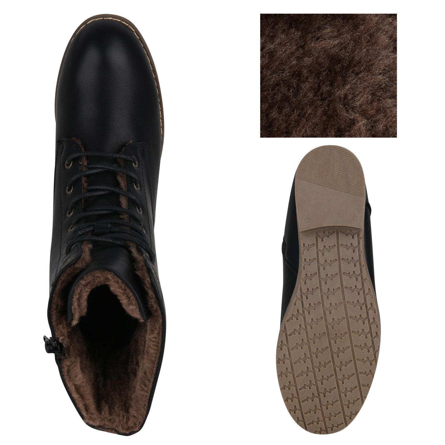 VAN HILL 78490 Schnürstiefelette Damen Schnürstiefeletten Warm Gefütterte Stiefeletten Winter Boots
