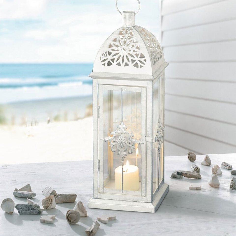 Home-trends24.de Kerzenlaterne Laterne Barock Weiß Metall Windlicht  Kerzenhalter Shabby Landhaus 39cm