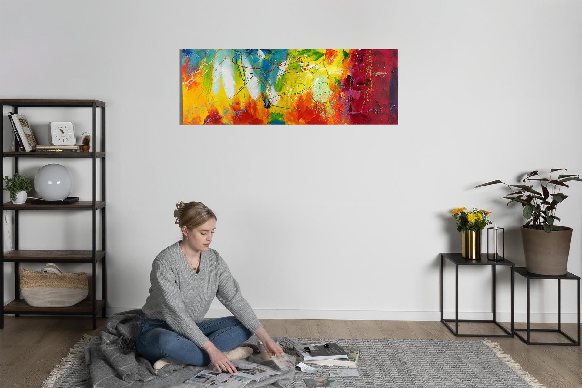 KUNSTLOFT Gemälde Bright Future 150x50 cm, Leinwandbild 100% HANDGEMALT Wandbild Wohnzimmer