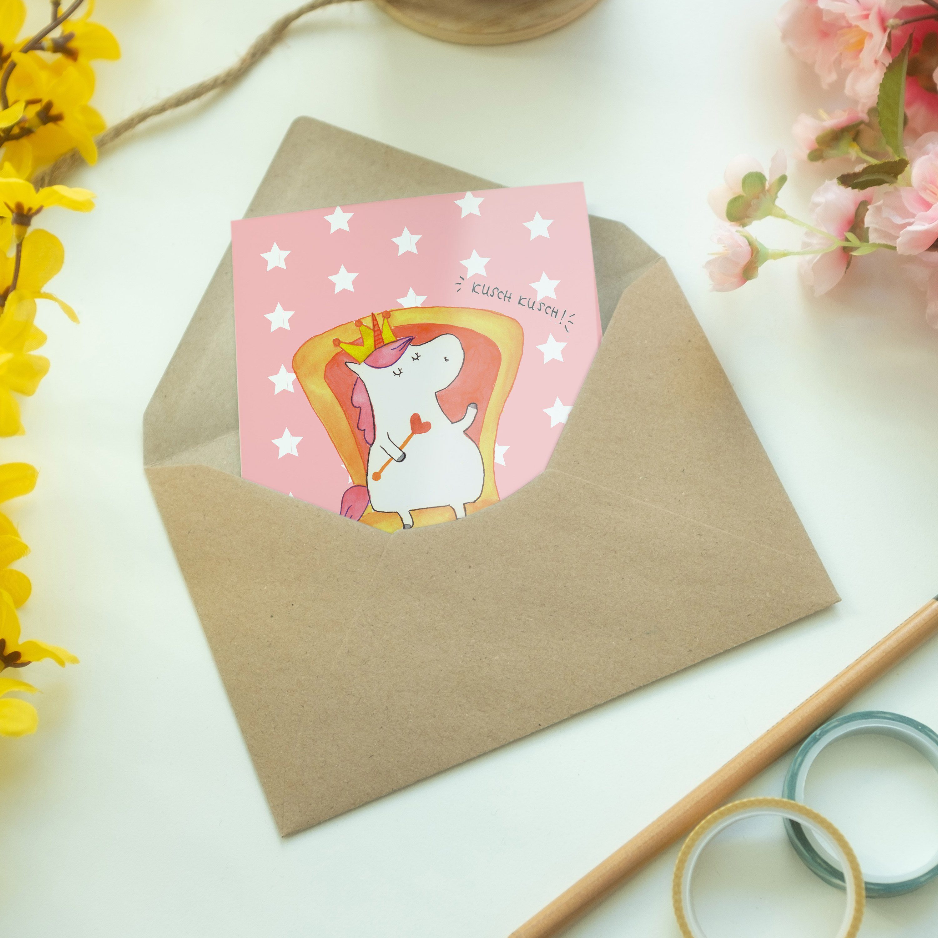 Mr. & Mrs. - Prinzessin Unicorn, Grußkarte Klappkarte, Pastell - Rot Hoc Einhorn Geschenk, Panda