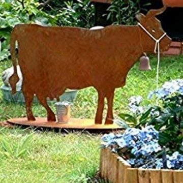 Rostikal Gartenfigur Kuh Deko Figur Garten Skulptur, Echter Rost