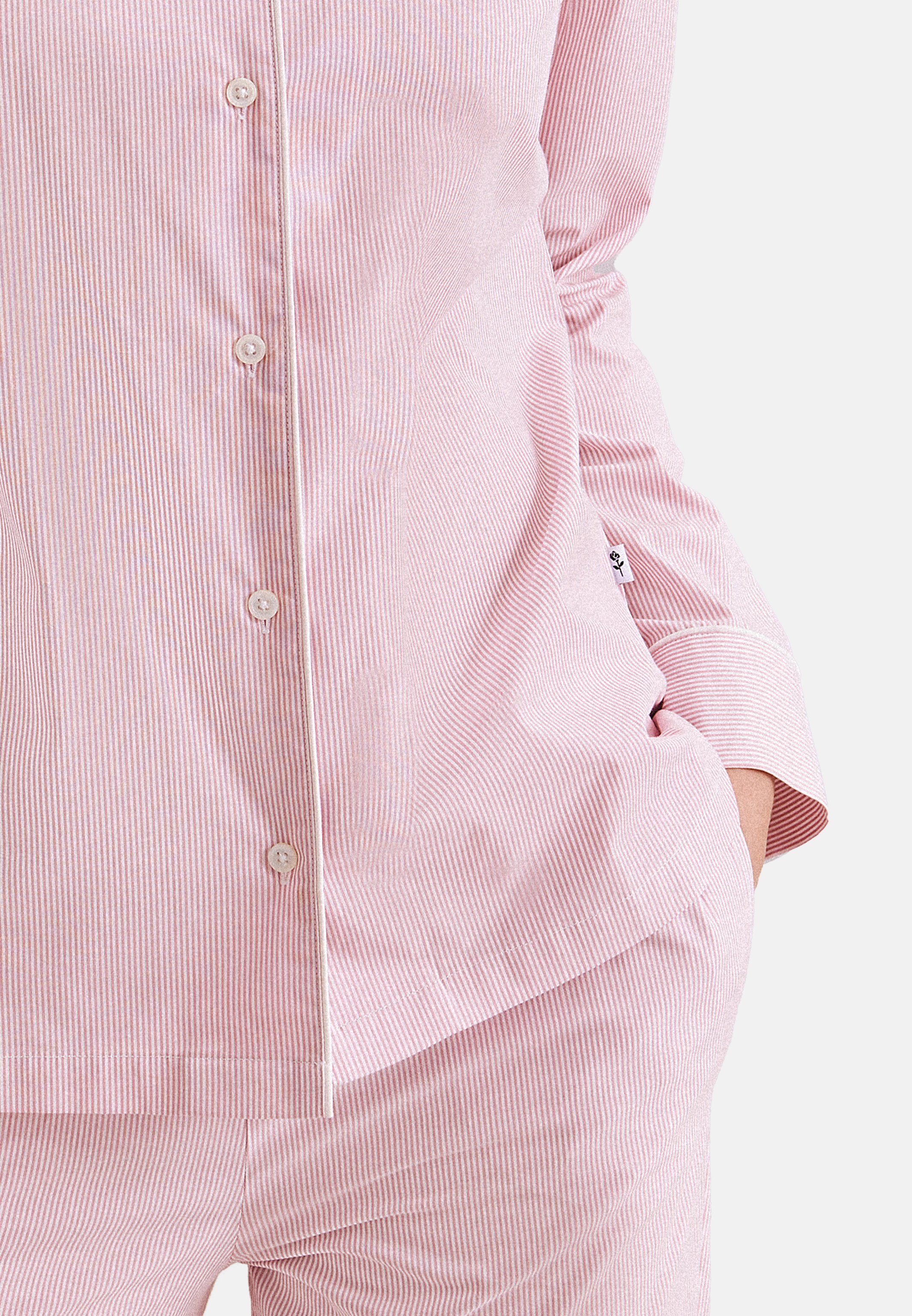 Stripes Pyjama seidensticker 2 Classic mit Baumwolle Knopfleiste Rose - (Set, Pyjama Dusty Oberteil tlg) lang -