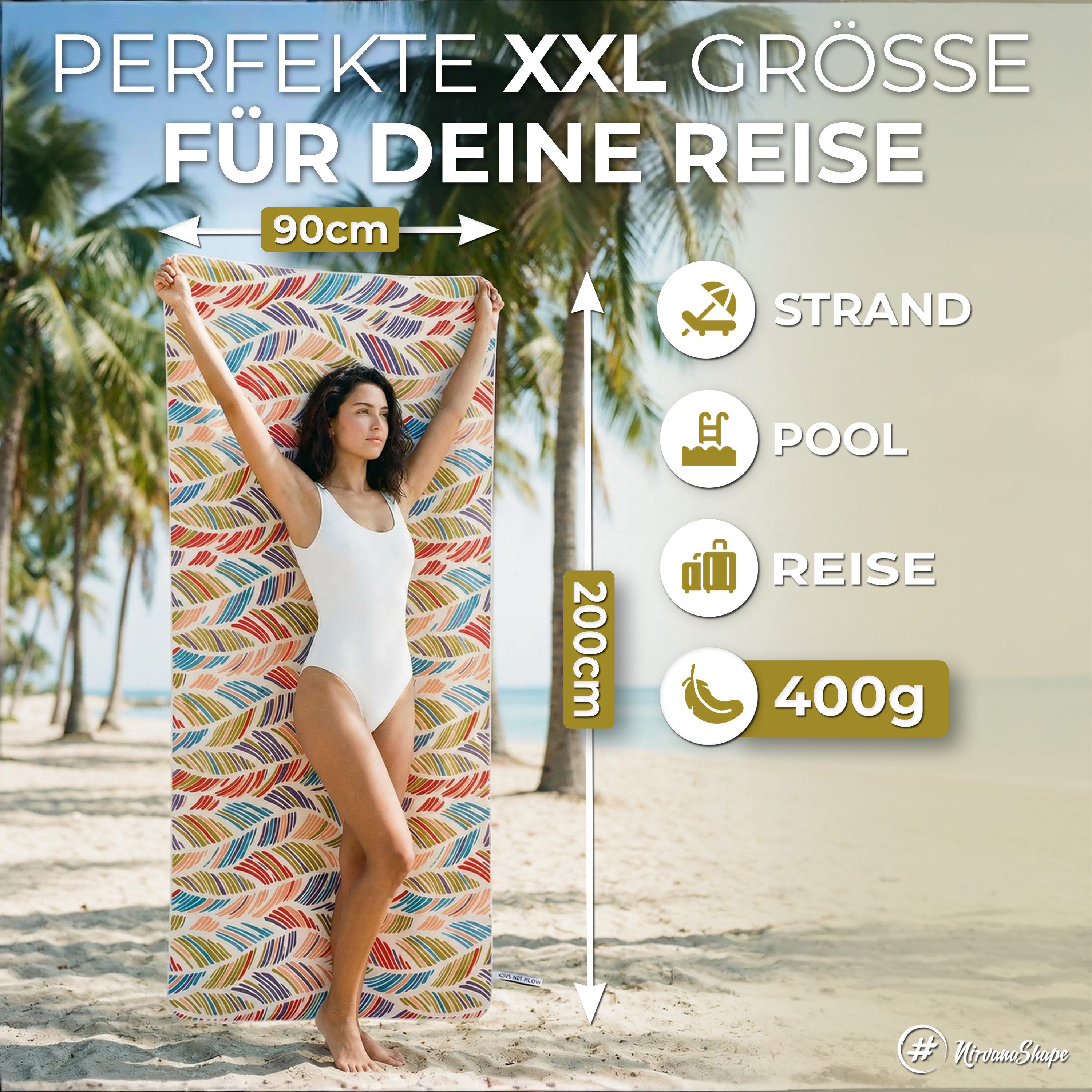NirvanaShape Strandtuch Reise Handtuch Strandtuch XXL - Strandhandtuch, Mikrofaser Badetuch