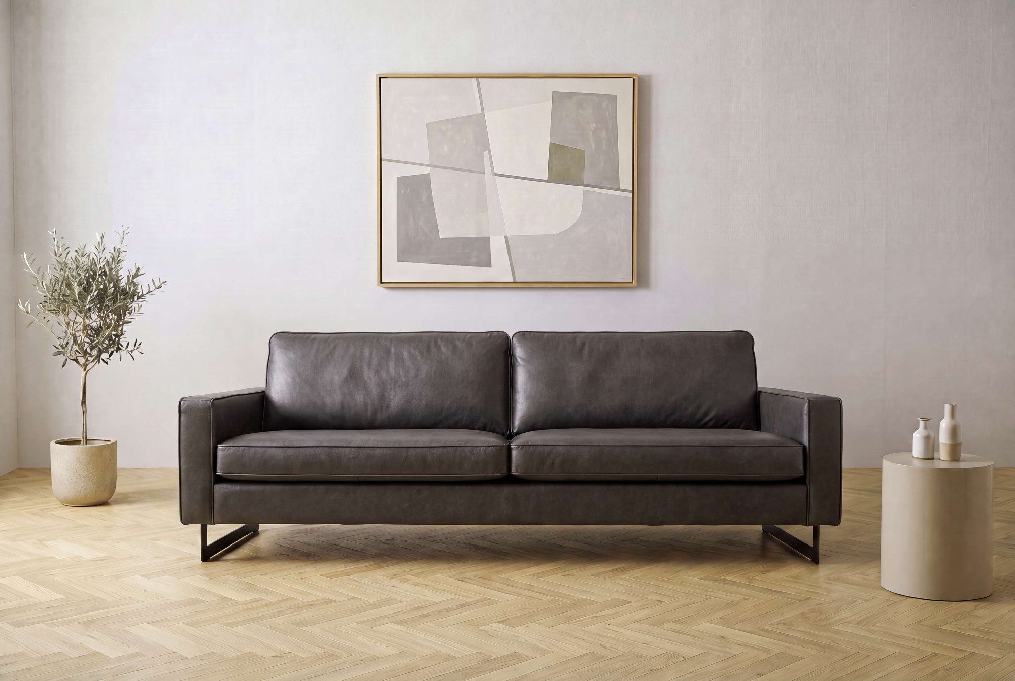 OTTO home 3-Sitzer Maxi-Ausführung Pinto, 236 cm, Cord, Chenille, Lederoptik, mit Keder, schwarze Metallfüße, Wellenunterfederung