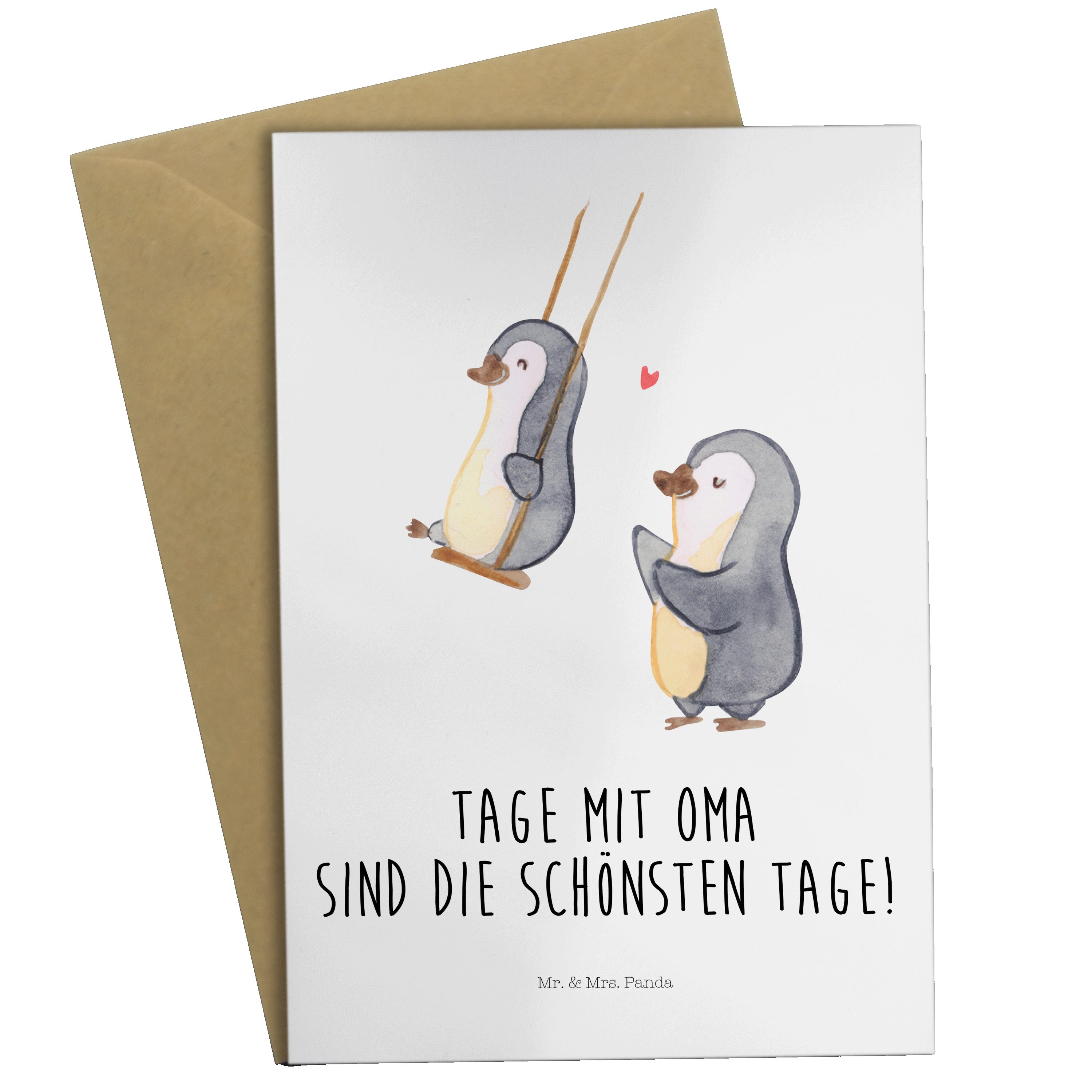 Mr. & Mrs. Panda Grußkarte Pinguin Oma schaukeln - Weiß - Geschenk, Schwester, Hochzeitskarte, G