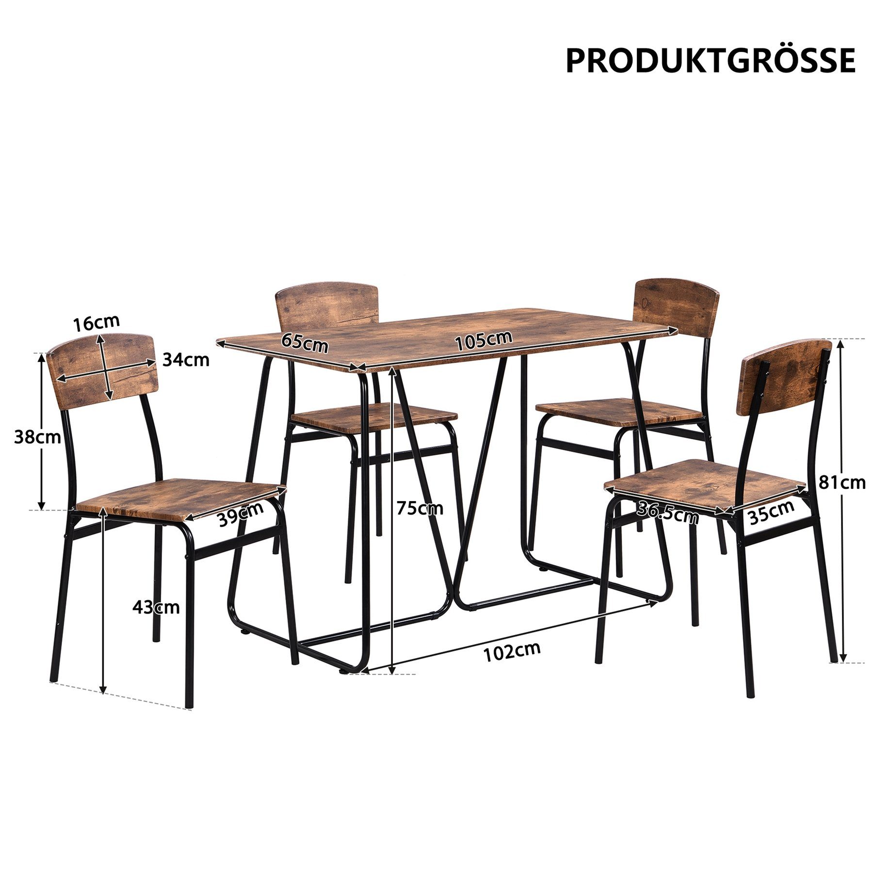 Stühlen,5-teilig, Moderne Esstisch Celya Tischplatte 4 Stuhl und mit Esstisch Set Esszimmerstuhl Rechteckige