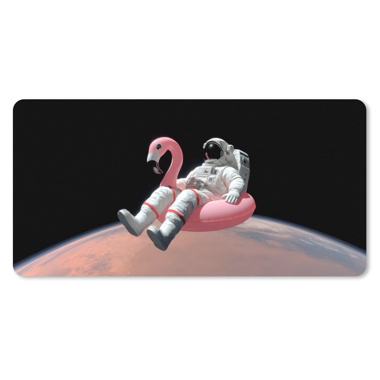 MuchoWow Mauspad Astronaut - Flamingo - Schwimmband - Rosa (1-St), Mousepad mit Rutschfester Unterseite, Gaming XXL, Großes, 120x60 cm