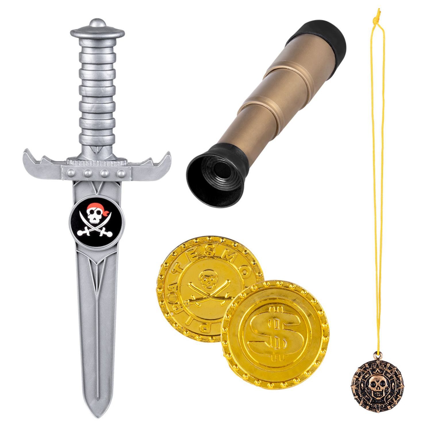 Piraten-Kostüm Kostüm-Set 'Pirat' Zubehör, Teleskop 18 cm, Dolch