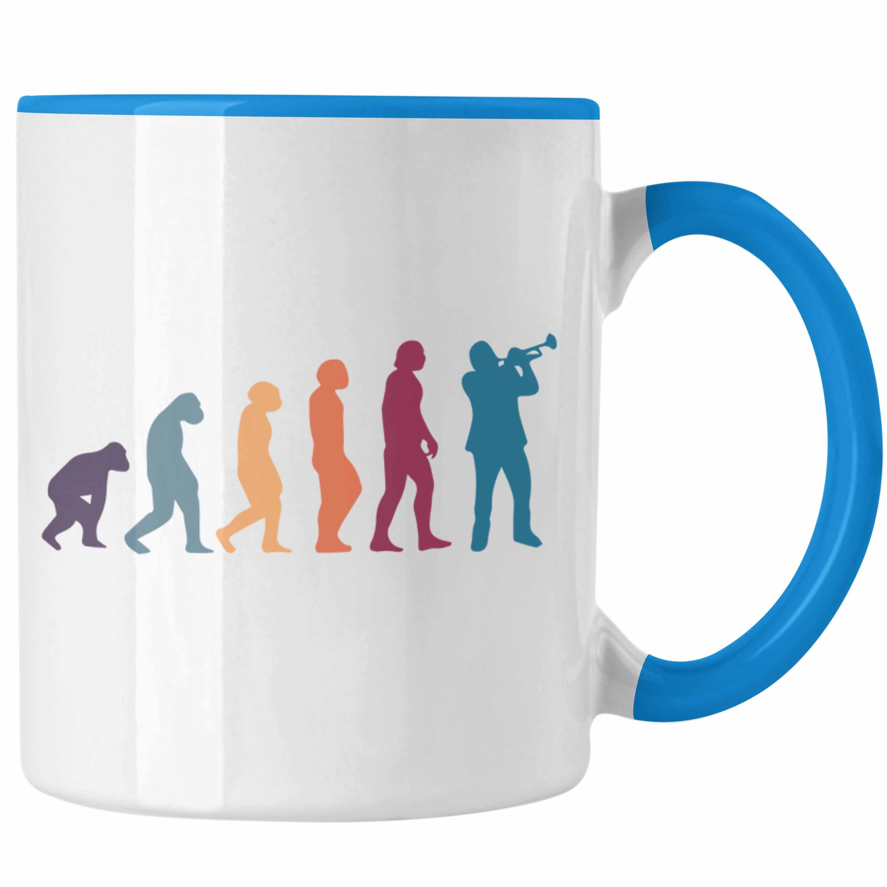 Posaune Tasse Posaunist Evolution Kaffeebecher Geschenkidee Tasse Trendation Geschenk Blau