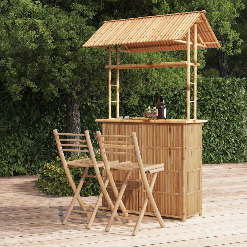 furnicato Bargruppe Bar-Set aus Bambus mit 215 cm Bartheke und 40x50x97 cm Stühlen, (1-tlg), Klappbare Sitzgruppe mit schützendem Dach für Garten und Terrasse