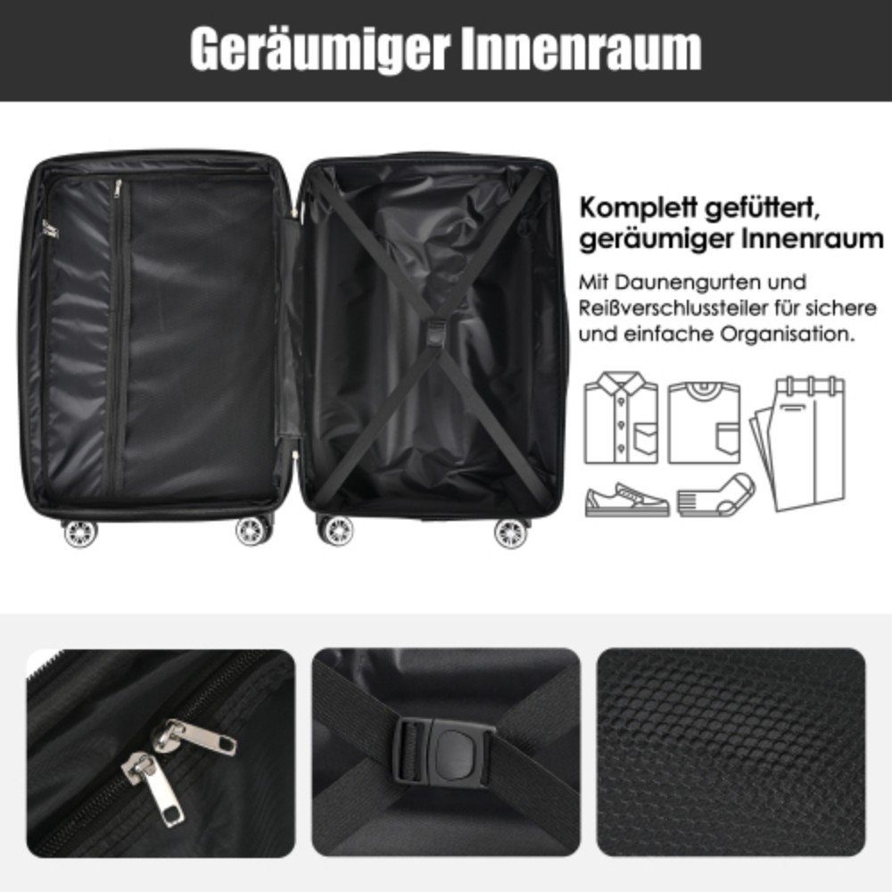 autolock Hartschalen-Trolley Handgepäck Hartschalen-Koffer, Rollen 4 Reisekoffer, Schwarz Rollkoffer