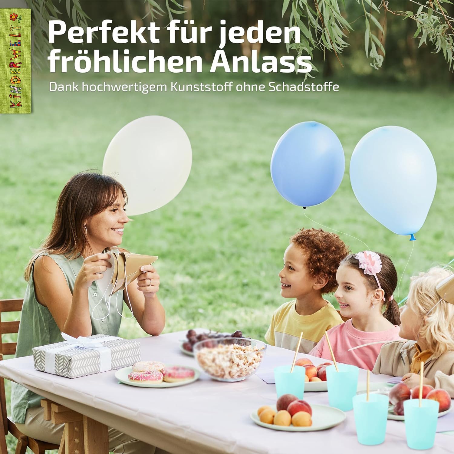 KiNDERWELT Kindergeschirr-Set KiNDERWELT Trinkbecher Set 4 x 250 ml aquamarin aus Kunststoff, Kunststoff – Bild 5 von 5