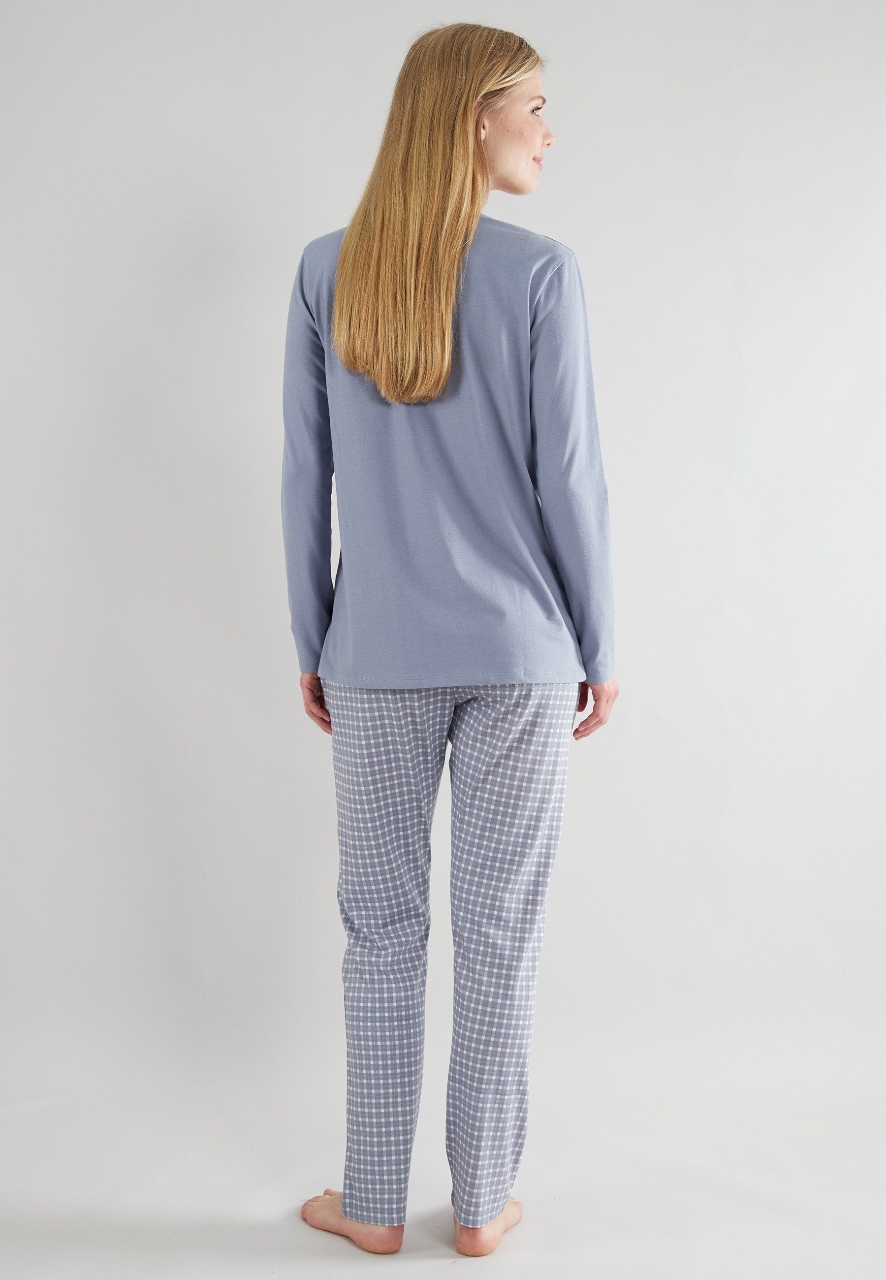 GÖTZBURG Pyjama GÖTZBURG Damen Pyjama blau kariert (1 tlg)