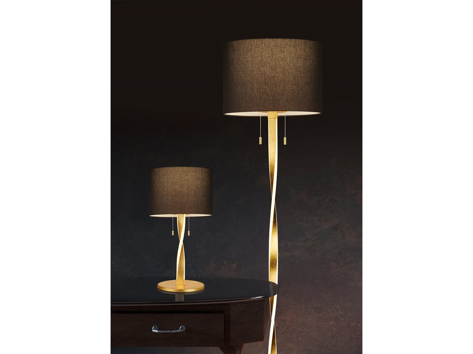 TRIO Leuchten LED Tischleuchte, LED fest integriert, LED wechselbar, warmweiß, große Nachttischlampe Fensterbank Lampenschirm Schwarz Gold, Höhe 62cm