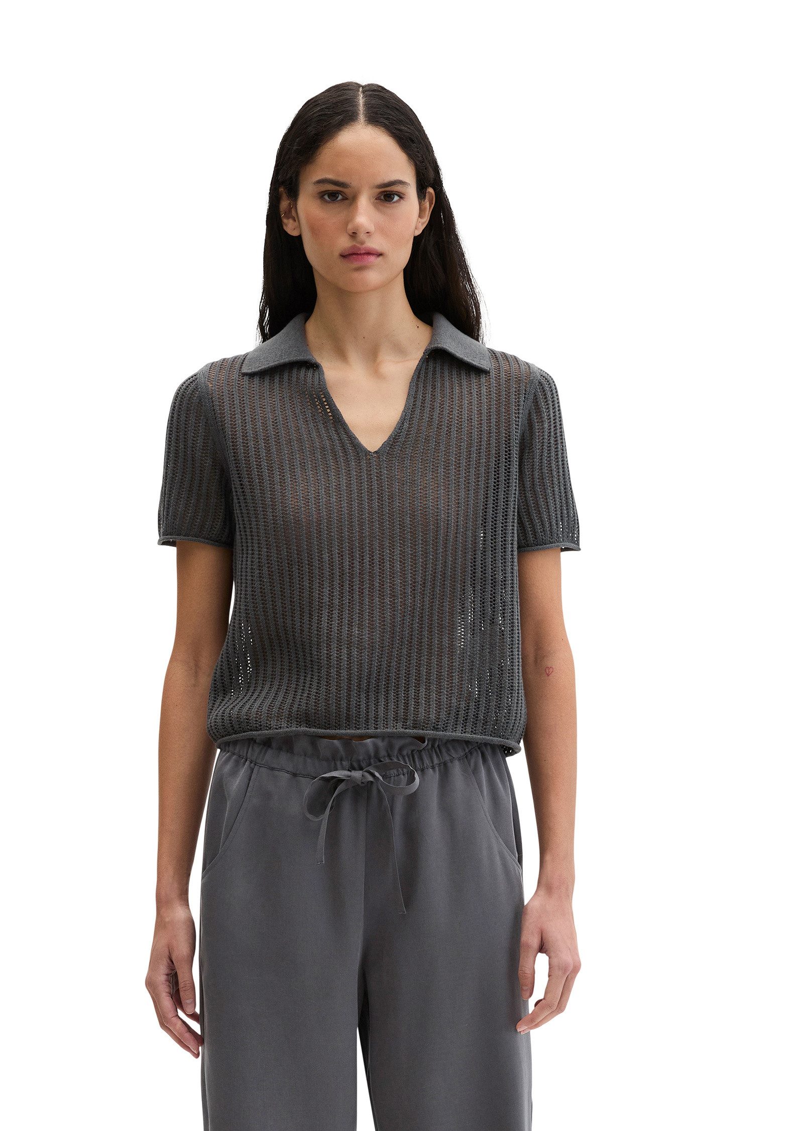 Marc O'Polo Polokragenpullover aus Bio-Baumwolle-Leinen-Mix