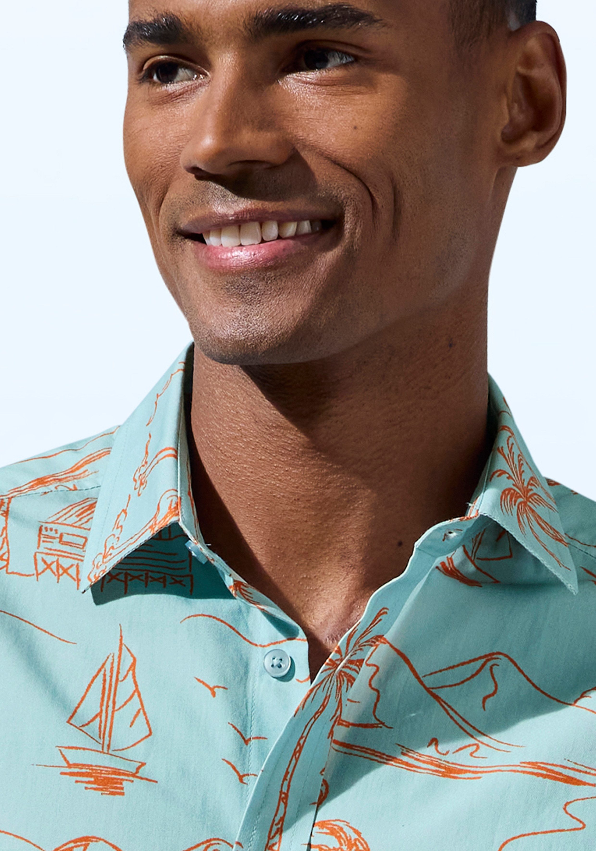 John Devin Hawaiihemd - Kurzarmhemd mit kontrastfarbigem Palmen Druck Freizeithemd bis Größe 5XL – Bild 5 von 5