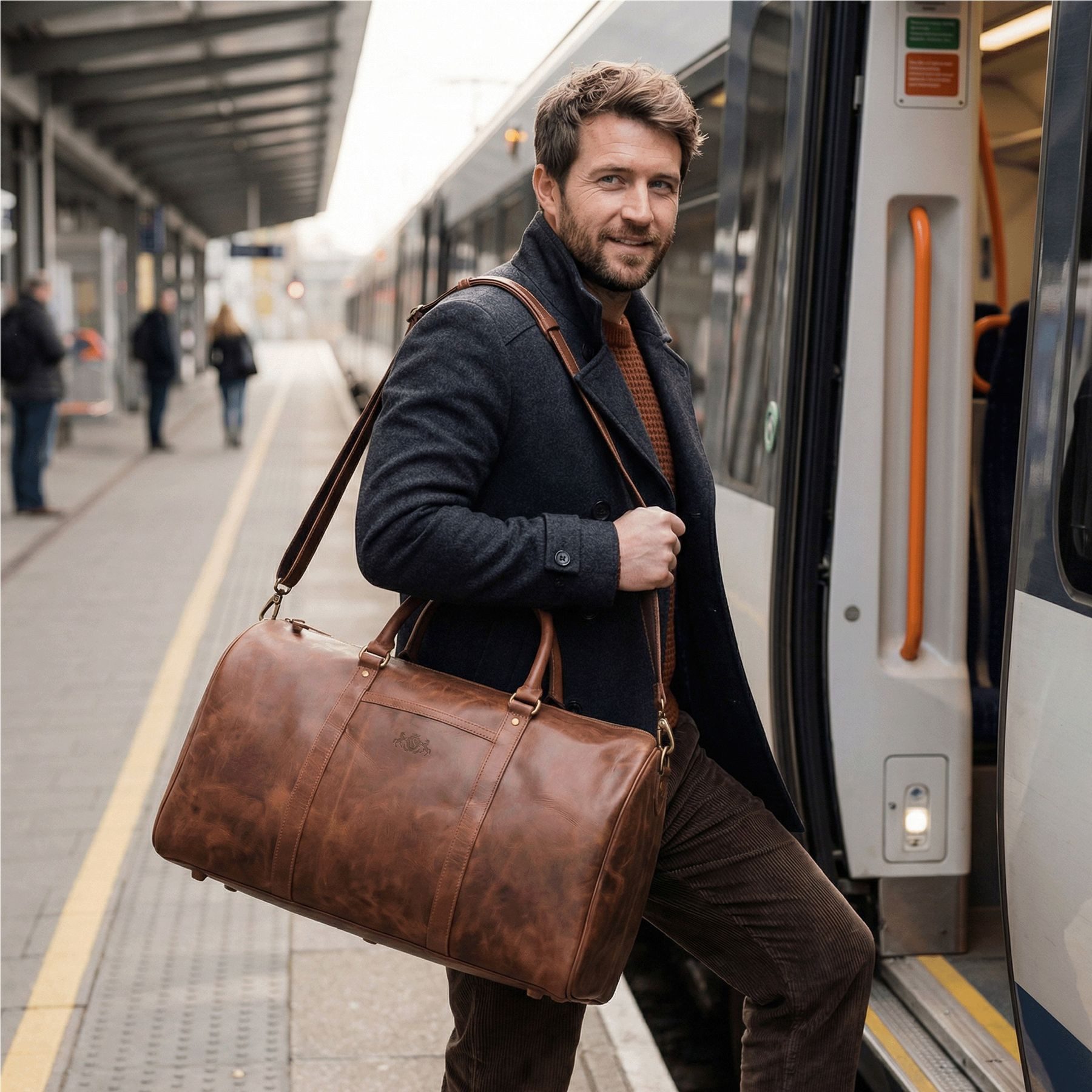 SID & VAIN Reisetasche echt Leder Weekender groß Ledertasche braun SKYLER, Echtleder Reisegepäck für Damen & Herren, Sporttasche XL Dunkelbraun