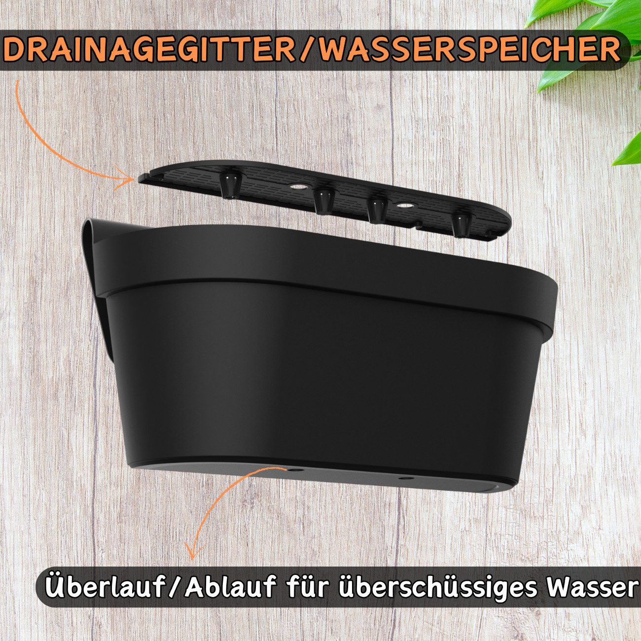 Engelland Balkonkasten Blumenkasten mit Wasserspeicher & Drainagesystem (Vorteils-Set, 3 St., Robust & Bruchfest), Blumentopf für Balkongeländer & Gartenzäune,  – Bild 5 von 5